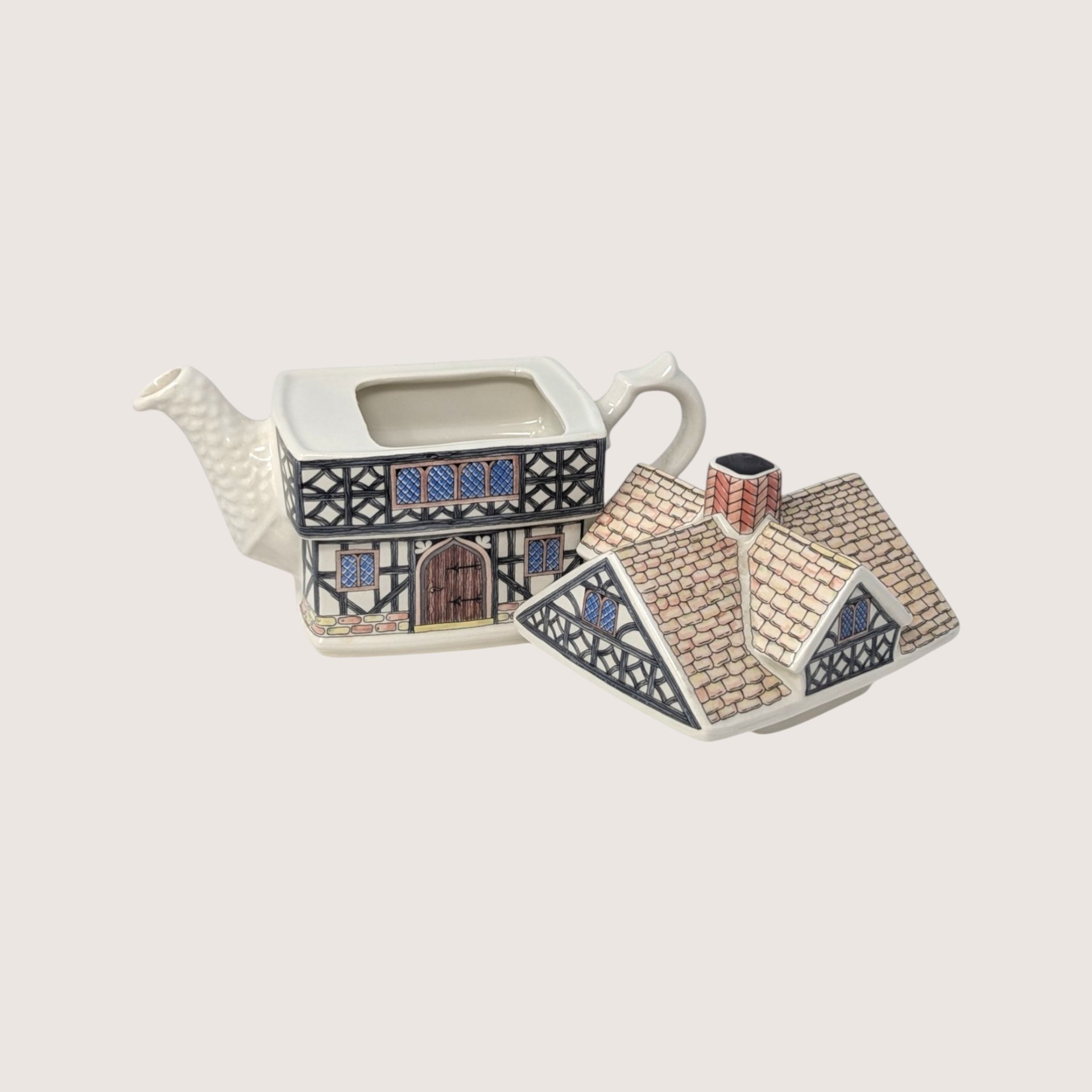 1990s Sadler England Tudor House Ceramic Decorative Teapot