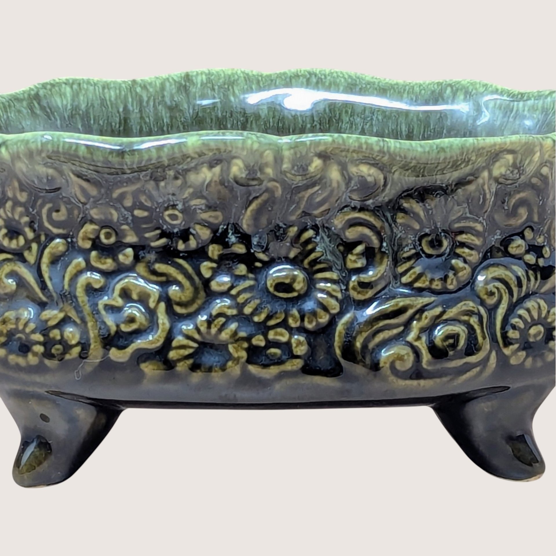 1960s Hull Pottery B32 Floral Footed Planter