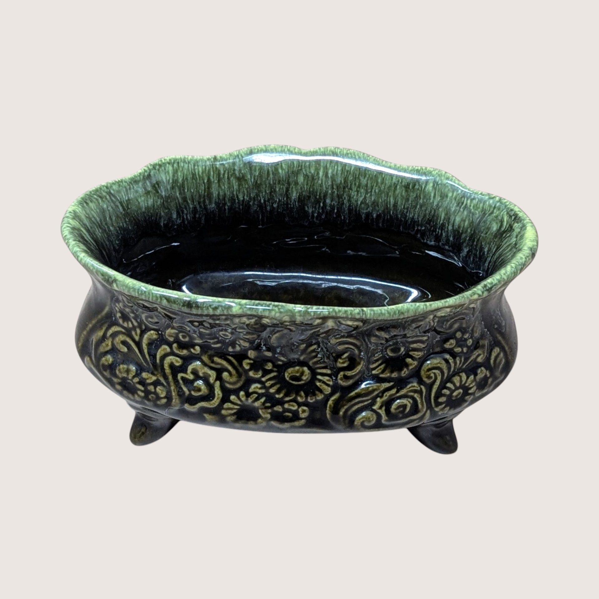 1960s Hull Pottery B32 Floral Footed Planter