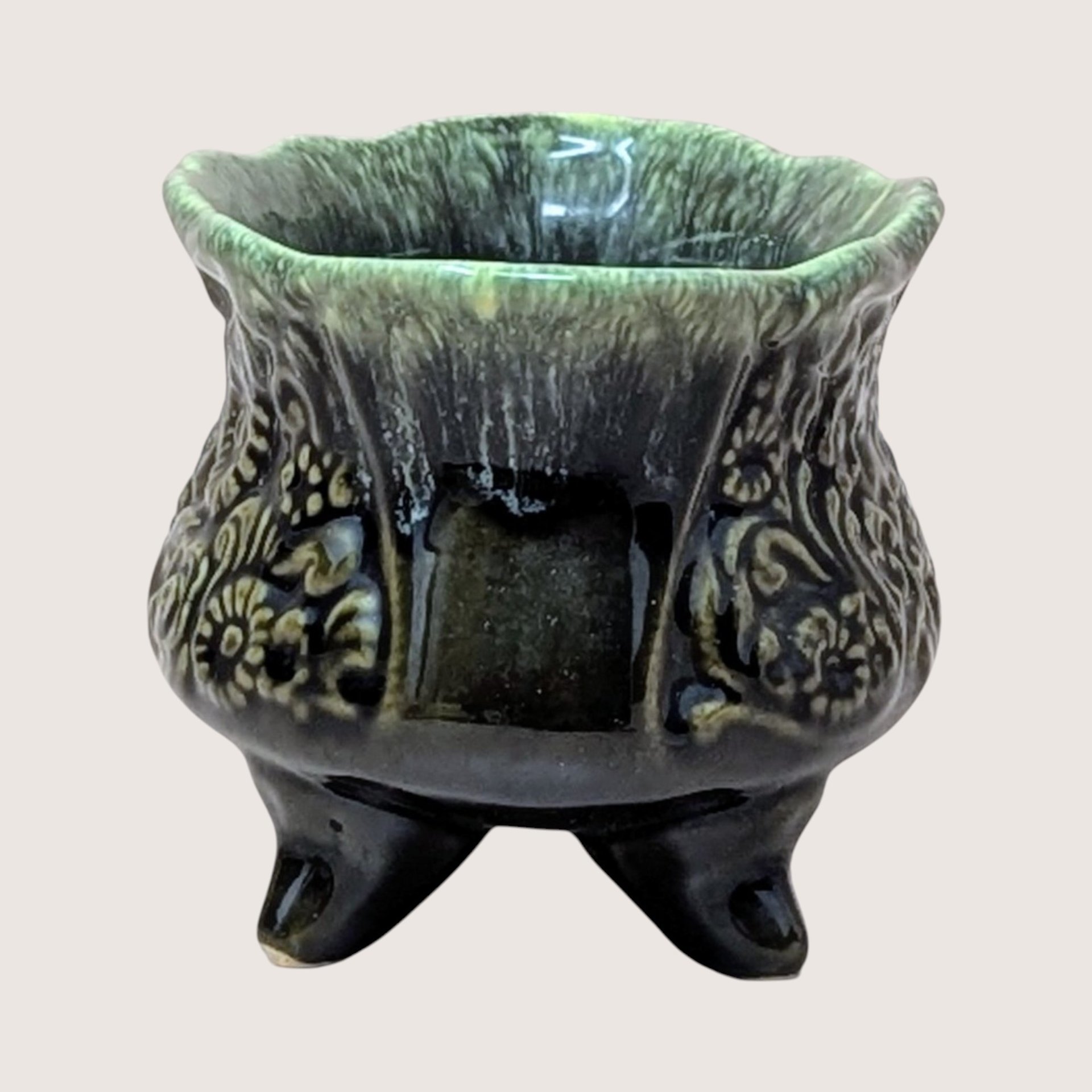 1960s Hull Pottery B32 Floral Footed Planter