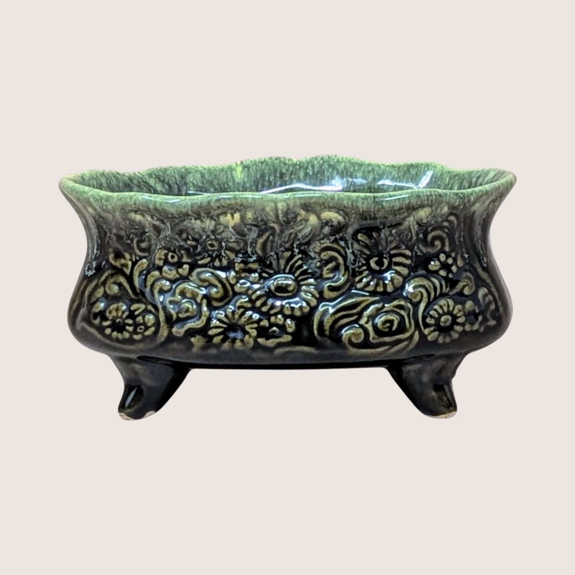 1960s Hull Pottery B32 Floral Footed Planter
