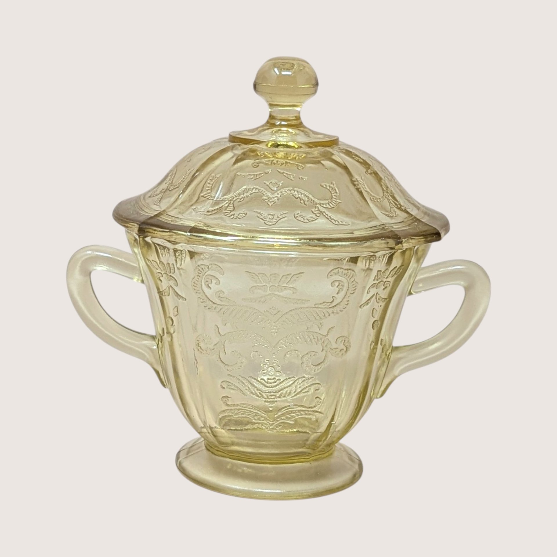 1930s Federal Glass Madrid Pattern Sugar Bowl and Creamer Set