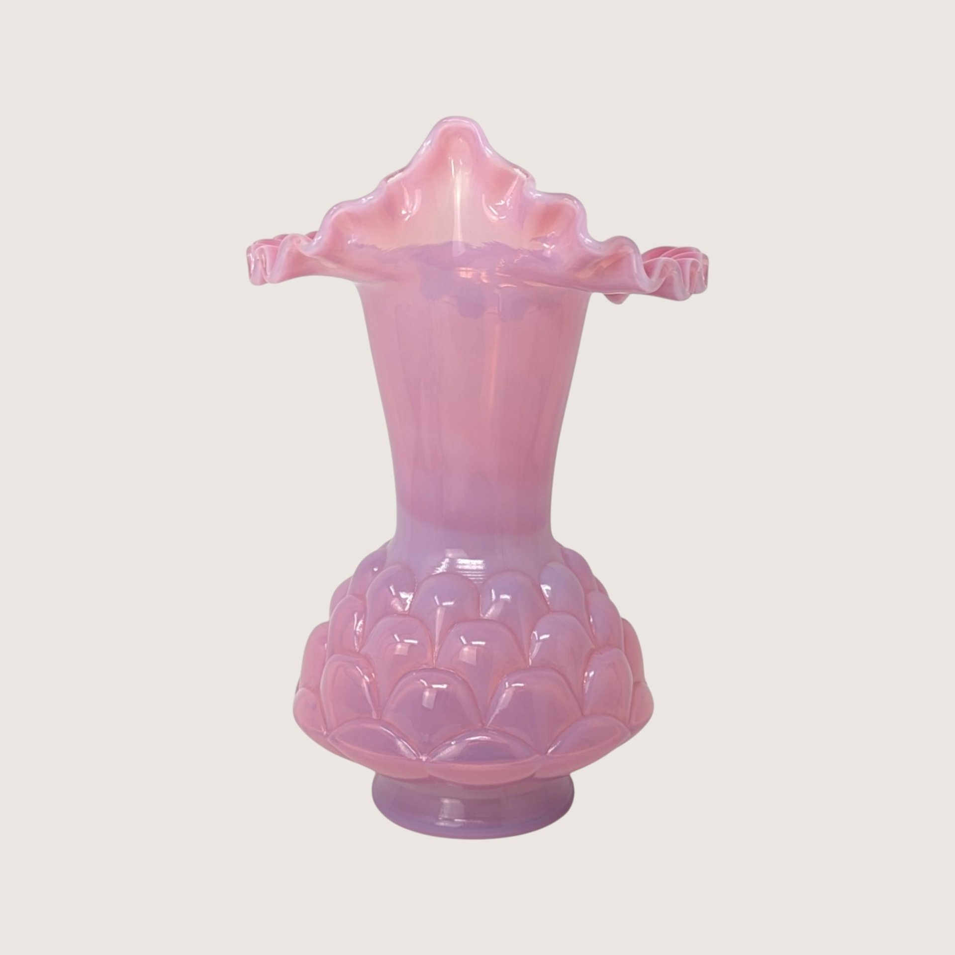 1960s Fenton Jacqueline Plum Opalescent Jack in the Pulpit Tulip Vase 
