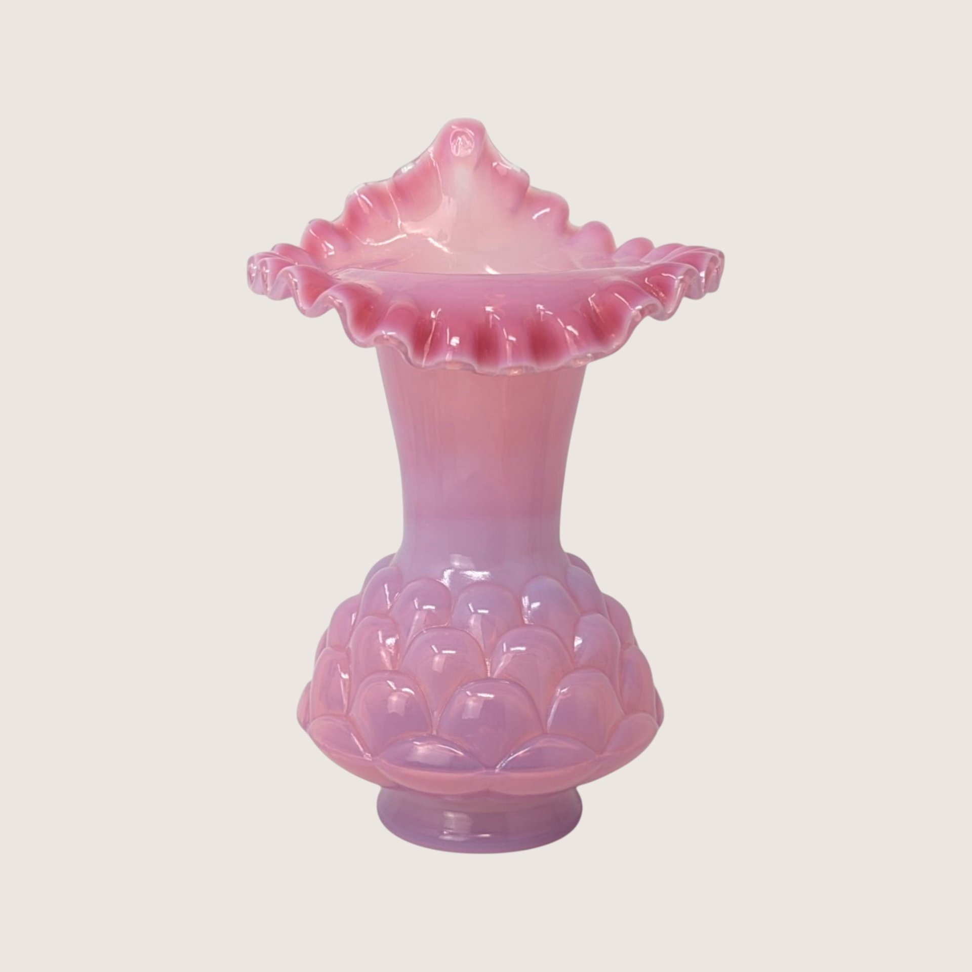1960s Fenton Jacqueline Plum Opalescent Jack in the Pulpit Tulip Vase 