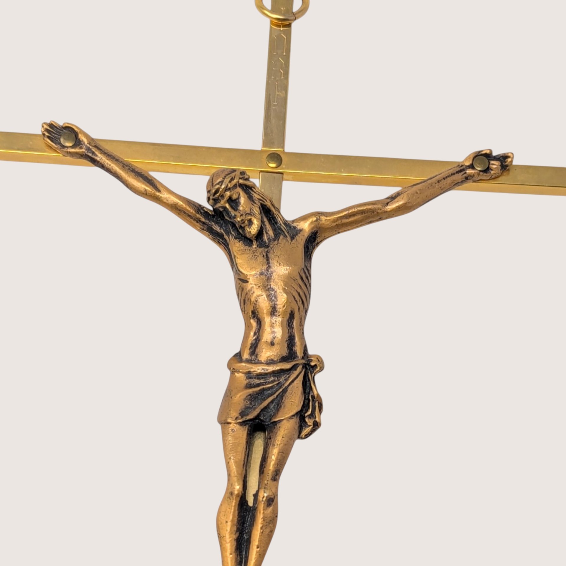 1960s Modernist Brass Tone Crucifix Wall Hanging