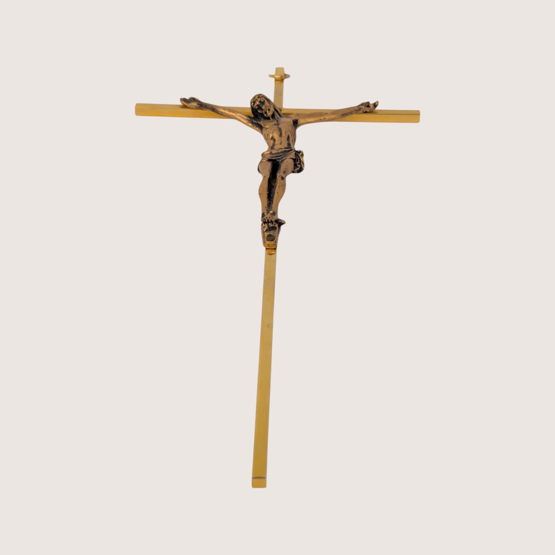 1960s Modernist Brass Tone Crucifix Wall Hanging