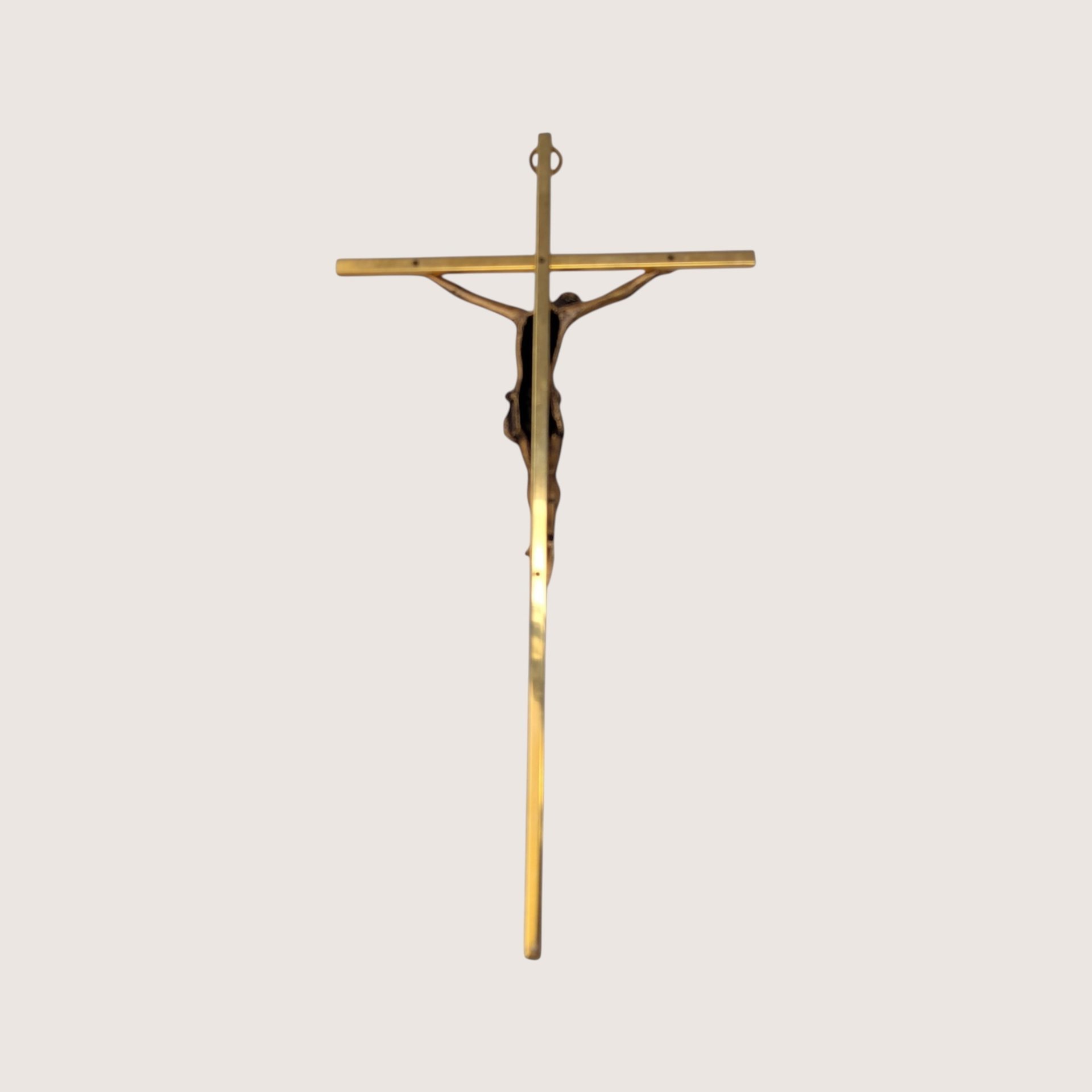 1960s Modernist Brass Tone Crucifix Wall Hanging
