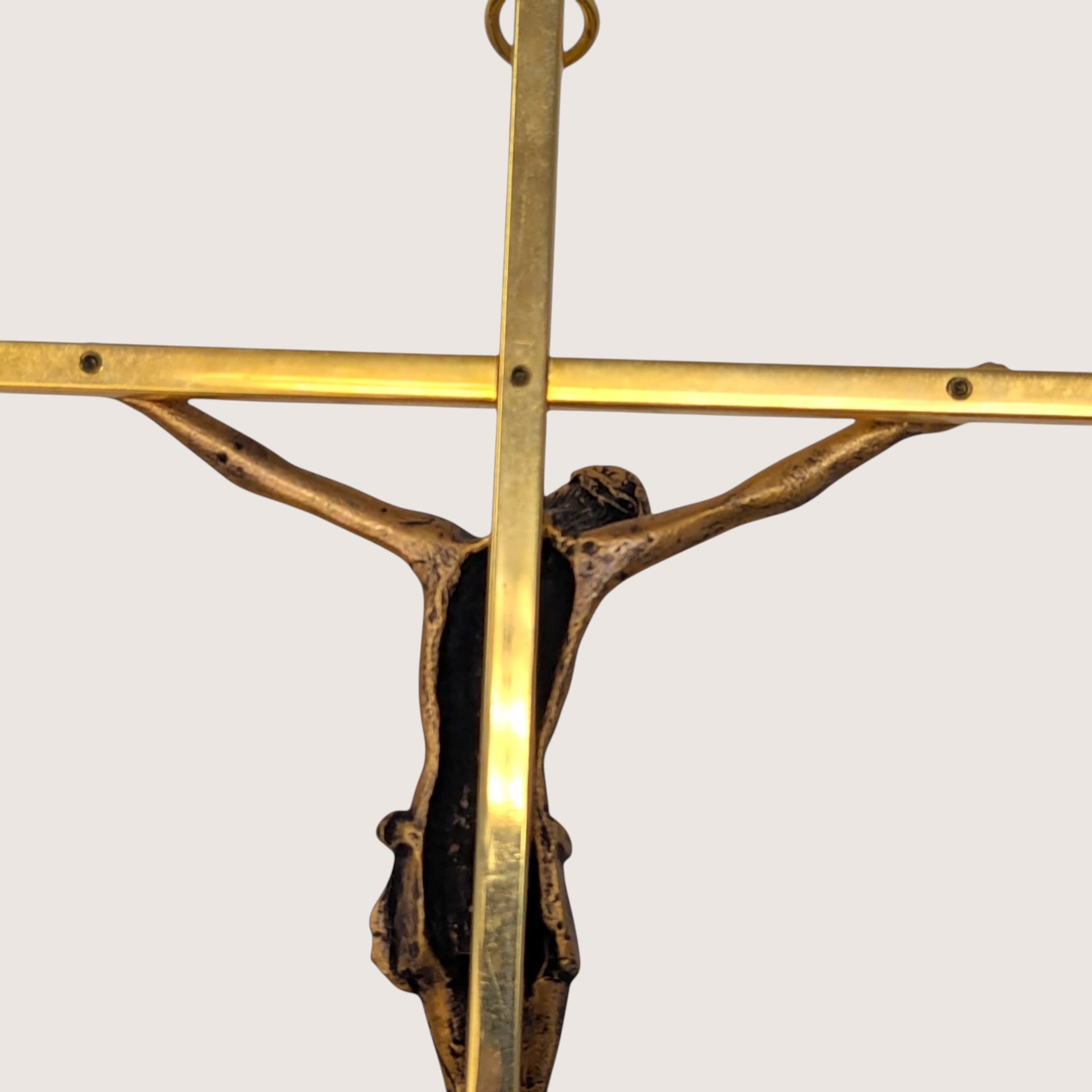 1960s Modernist Brass Tone Crucifix Wall Hanging