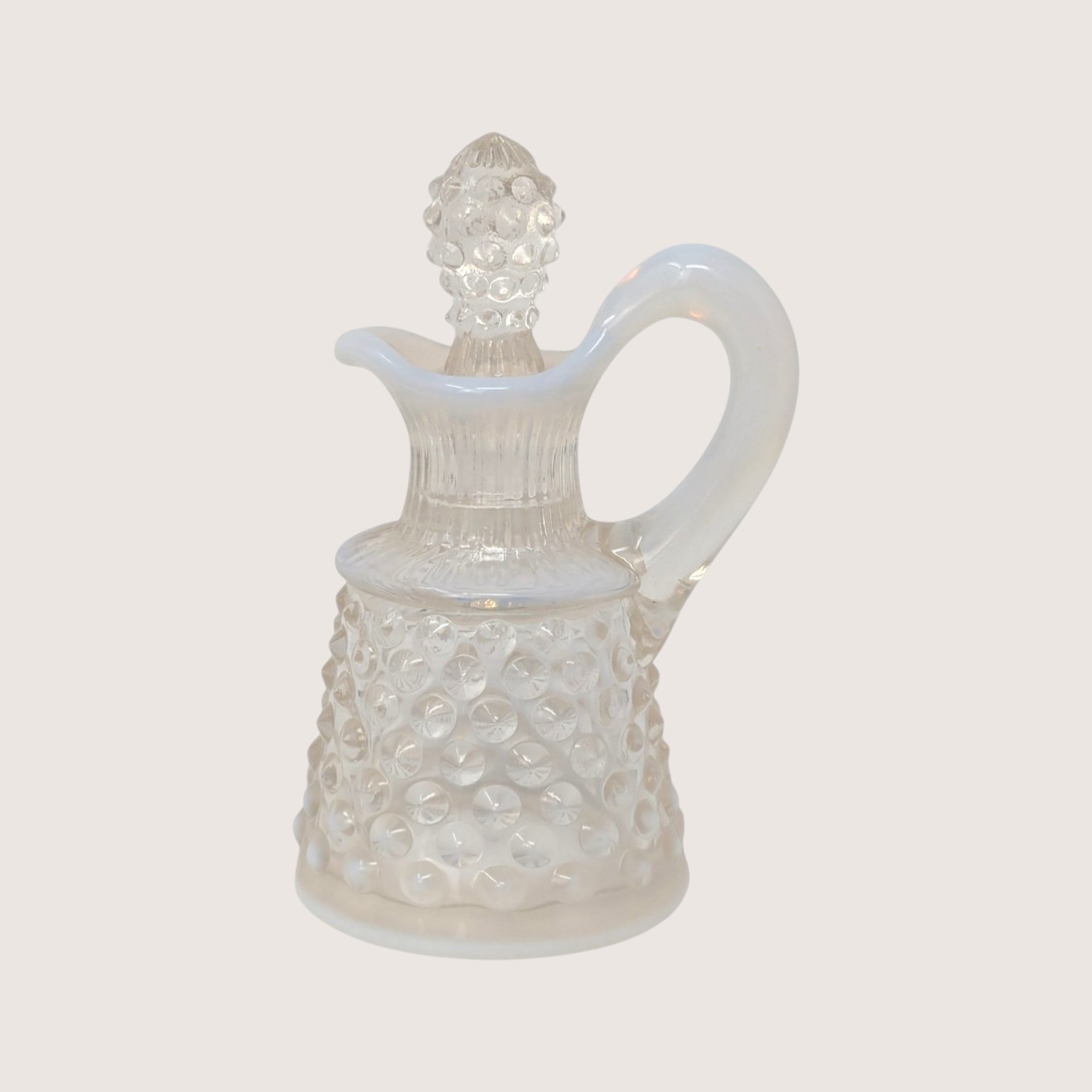 1950s Fenton White Opalescent Hobnail Glass Cruet with Stopper