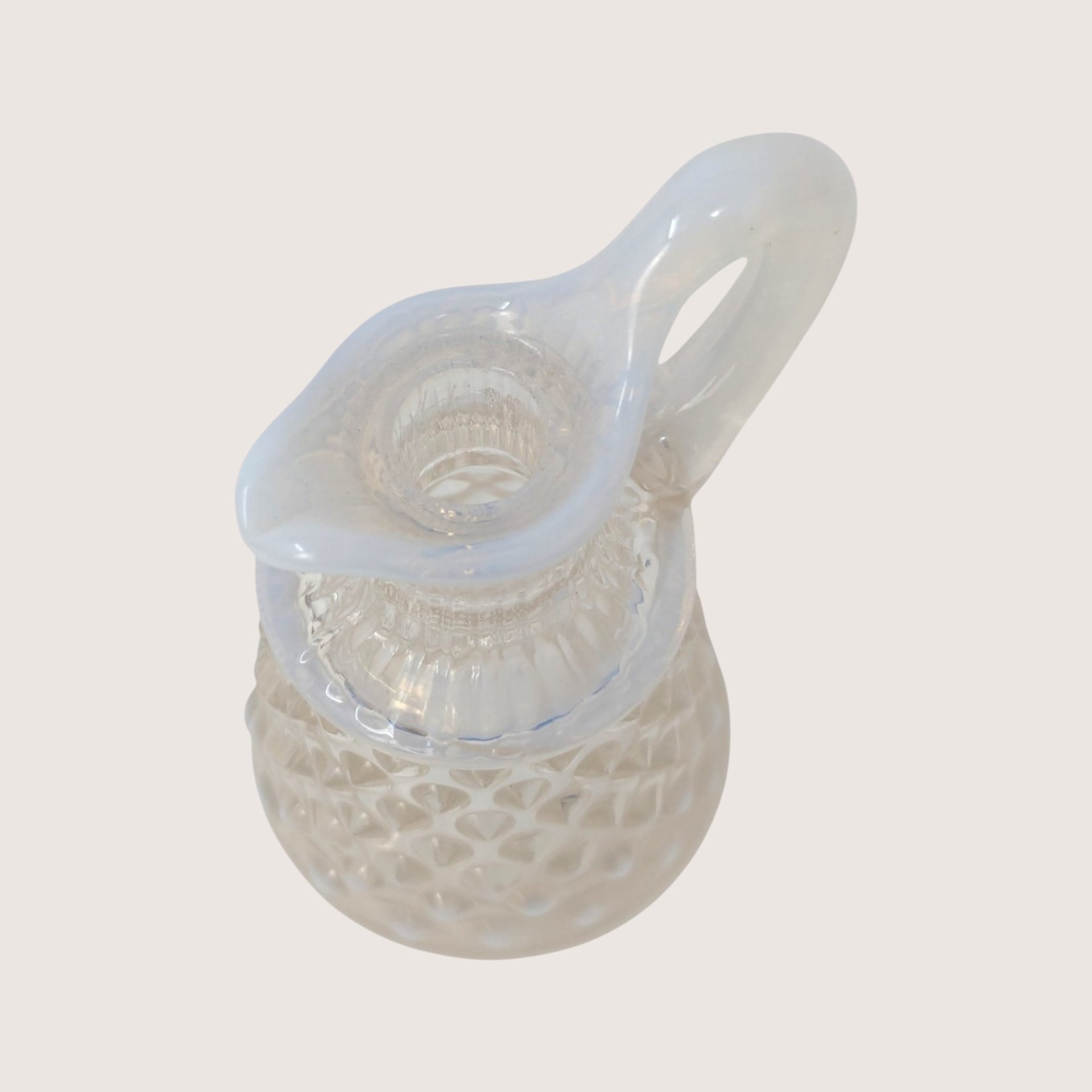 1950s Fenton White Opalescent Hobnail Glass Cruet with Stopper
