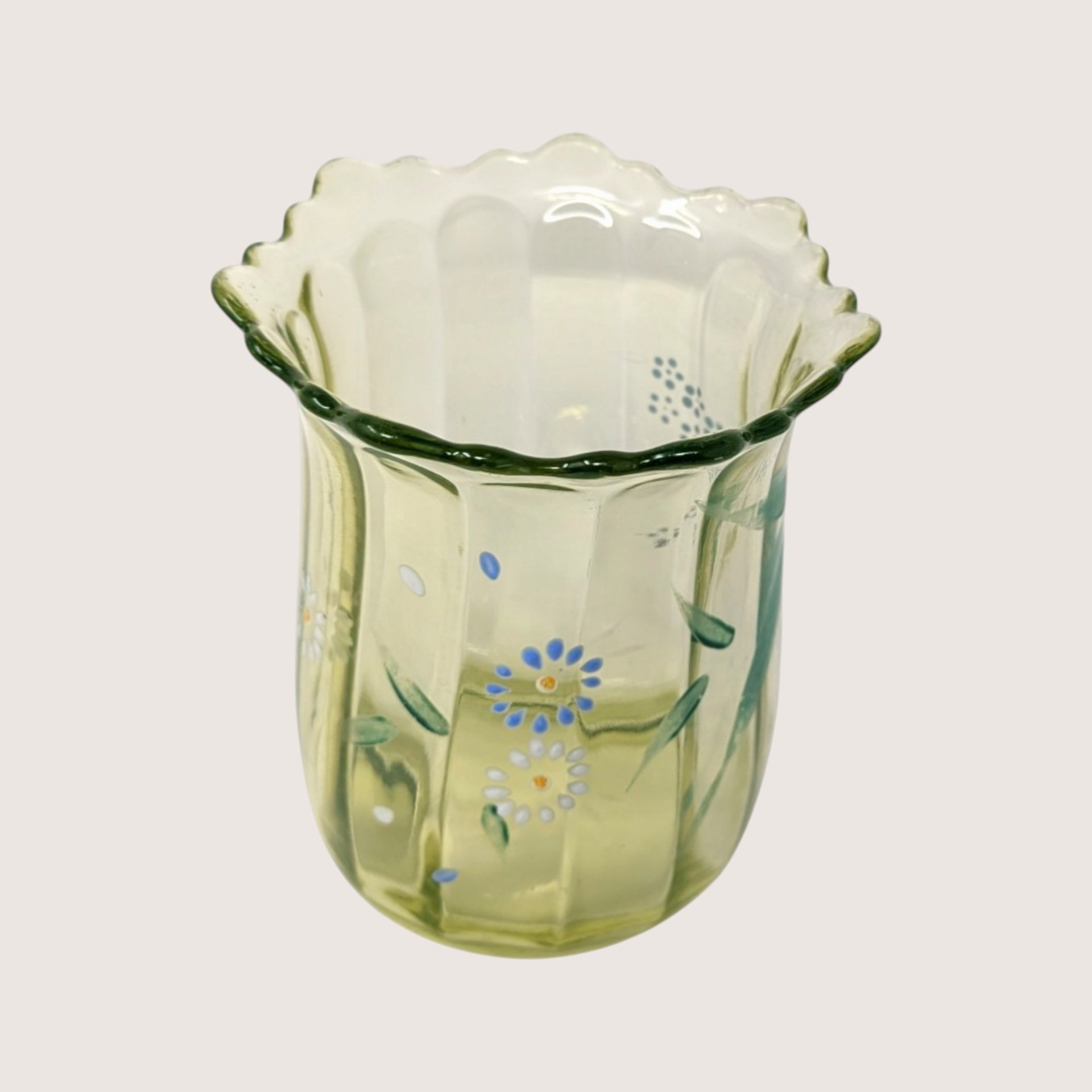1900s Beaumont Glass Uranium Glass Floral Vase EAPG 