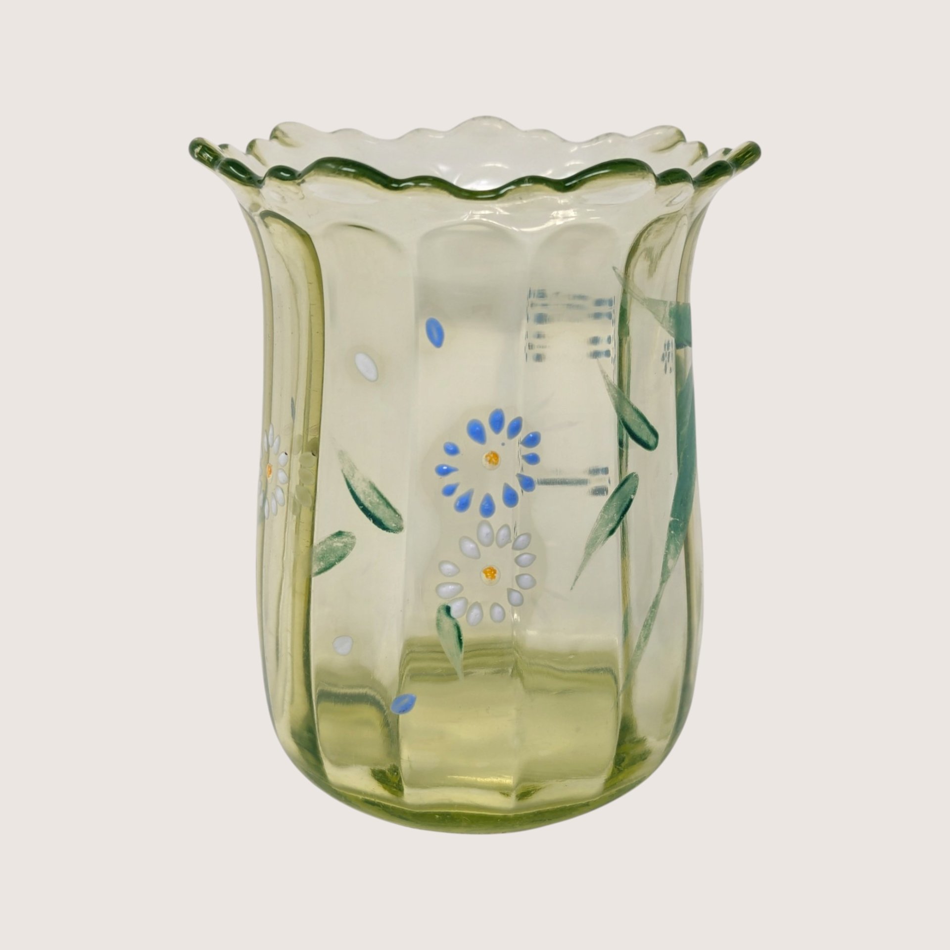 1900s Beaumont Glass Uranium Glass Floral Vase EAPG 