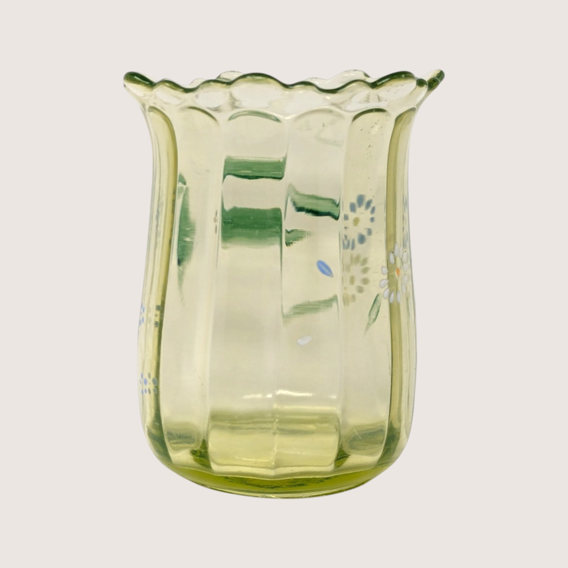 1900s Beaumont Glass Uranium Glass Floral Vase EAPG 