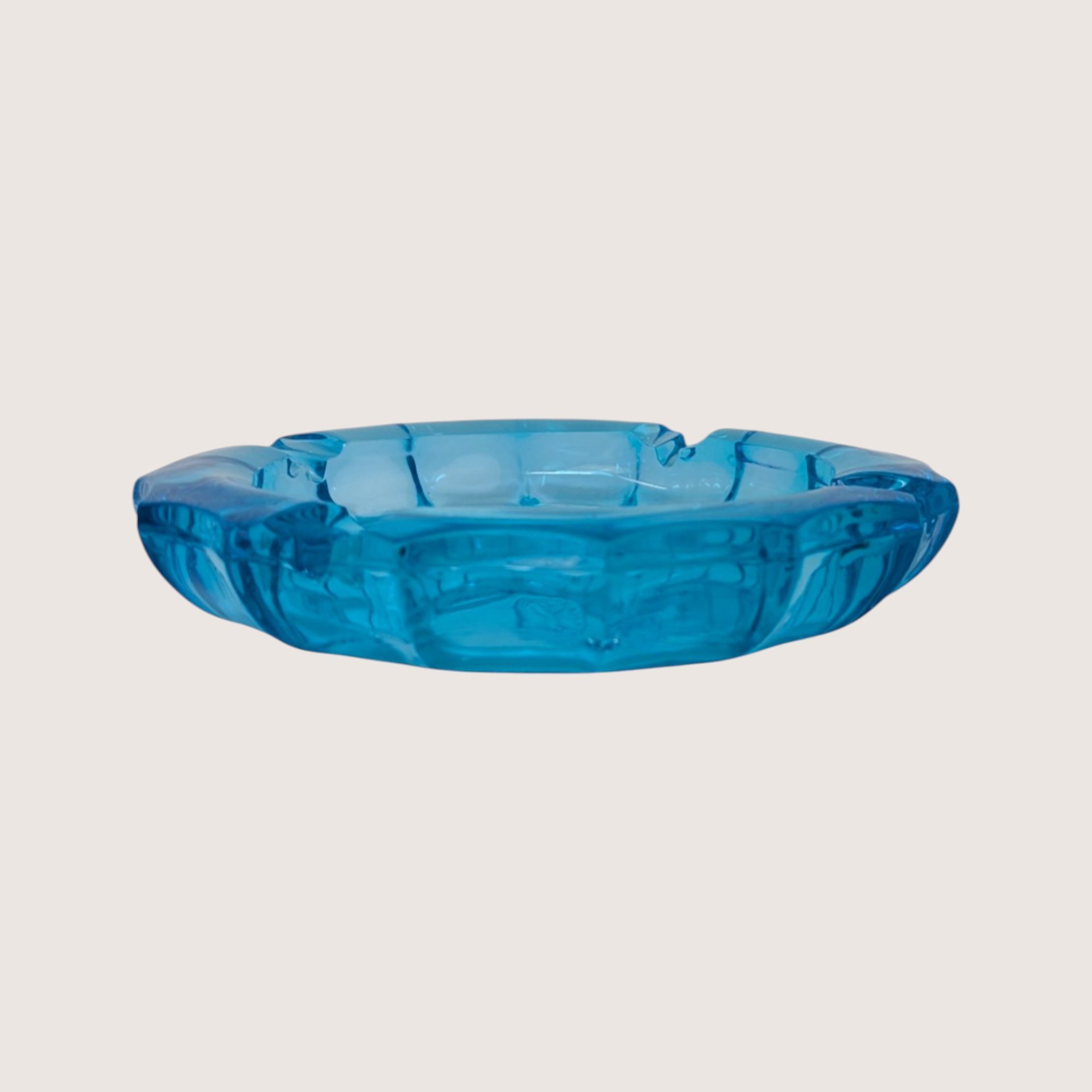 1960s Fostoria Blue Coin Glass Round Ashtray Round