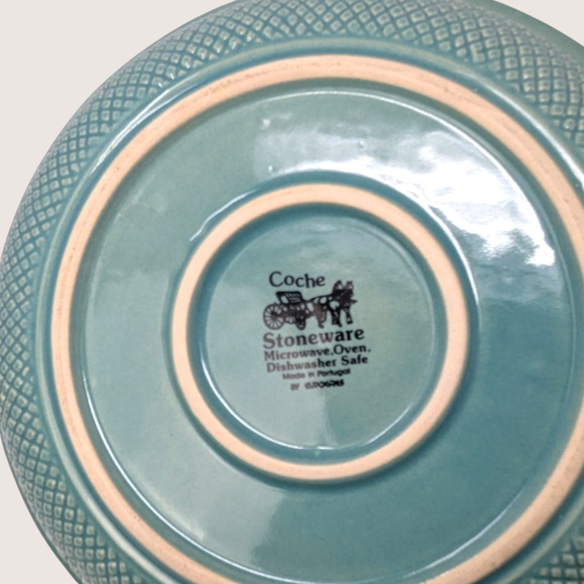 1990s Coche Portugal Stoneware Bowl Teal Blue Serving Dish