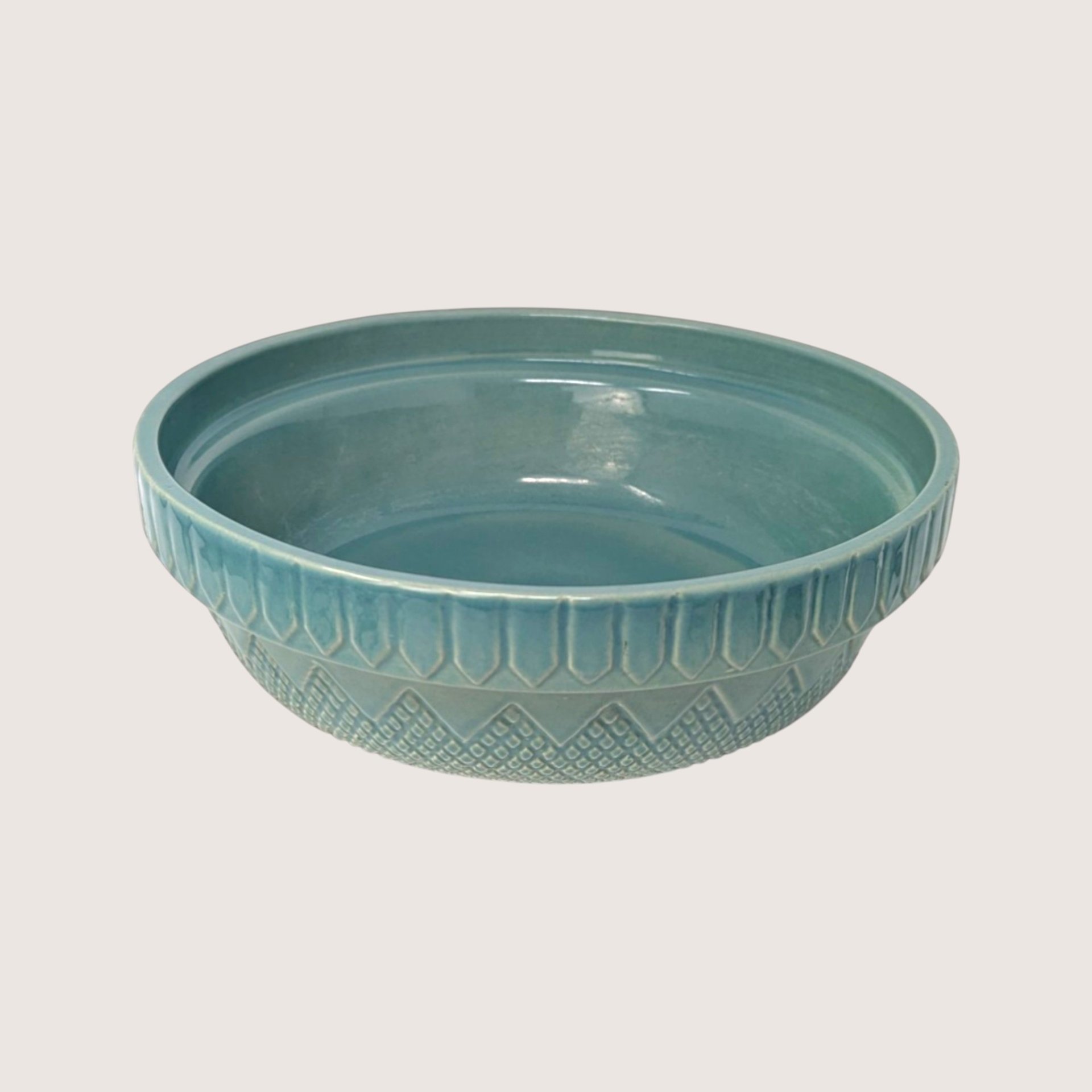 1990s Coche Portugal Stoneware Bowl Teal Blue Serving Dish