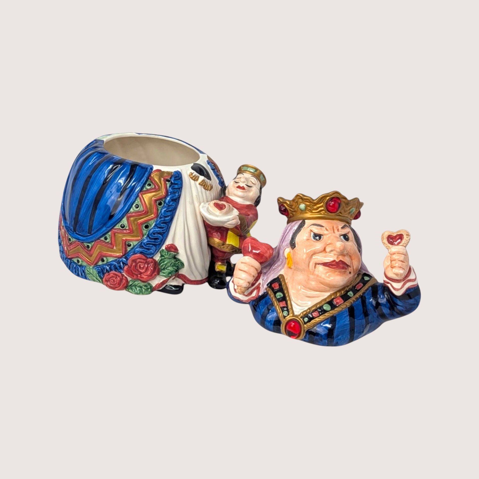 1990s Fitz and Floyd Ceramic Cookie Jar Queen of Hearts