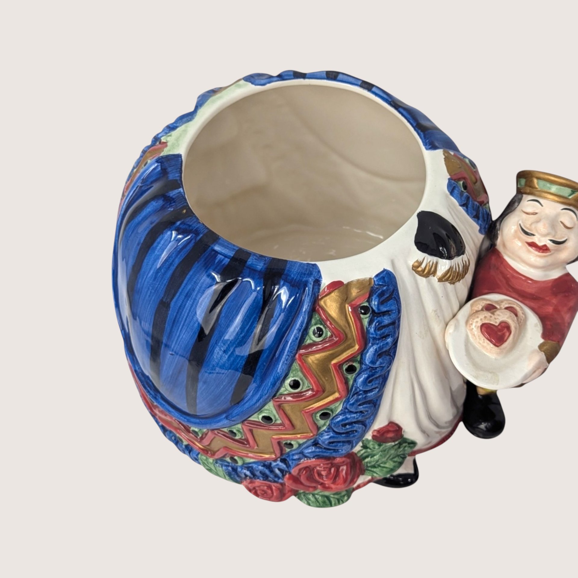 1990s Fitz and Floyd Ceramic Cookie Jar Queen of Hearts
