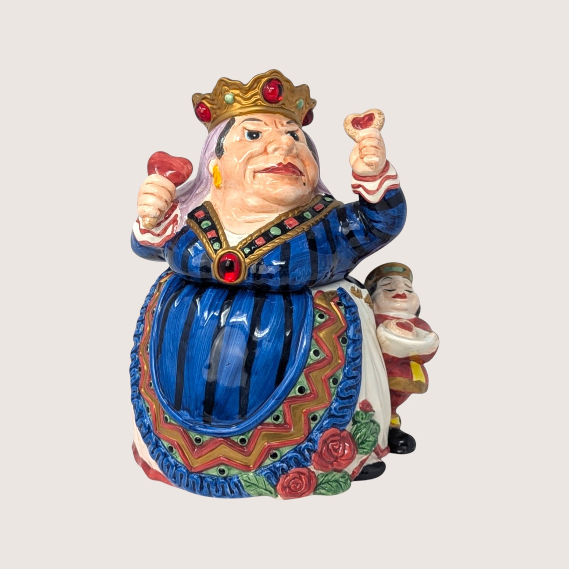 1990s Fitz and Floyd Ceramic Cookie Jar Queen of Hearts