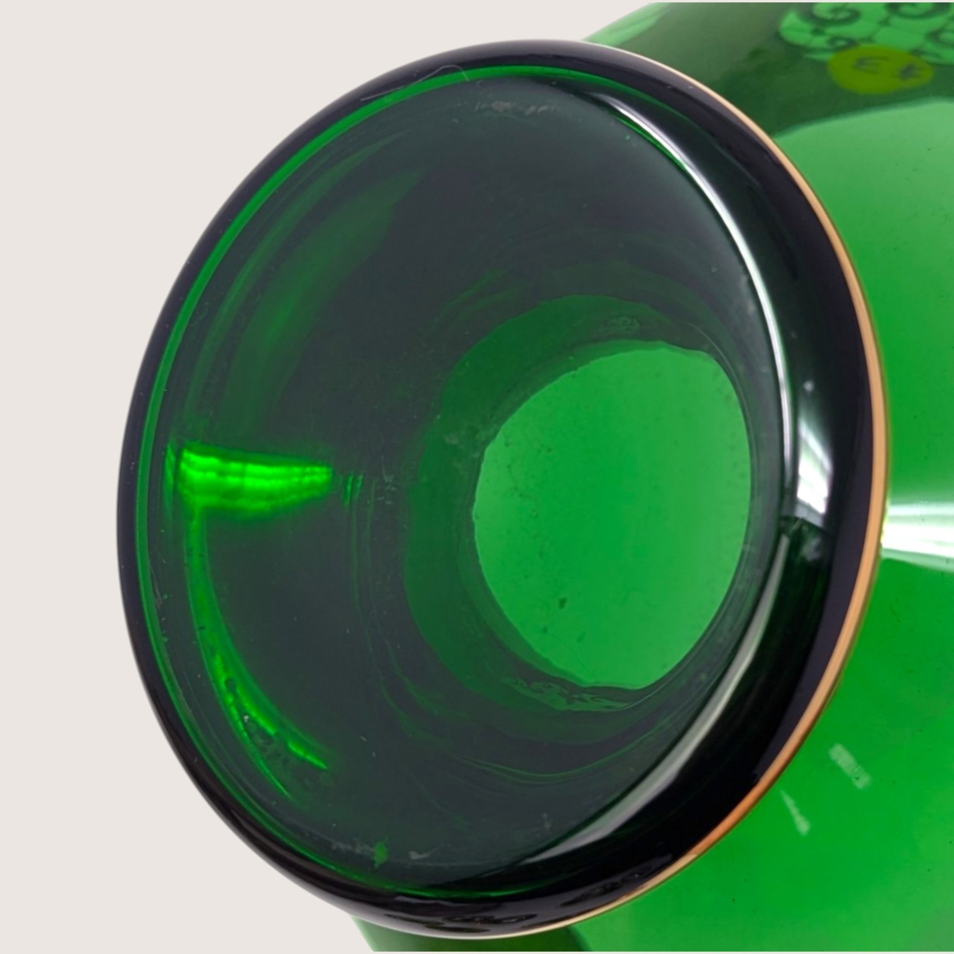 1960s Bohemian Green Glass High Enamel Gold Trim Bowl Cordial Set 