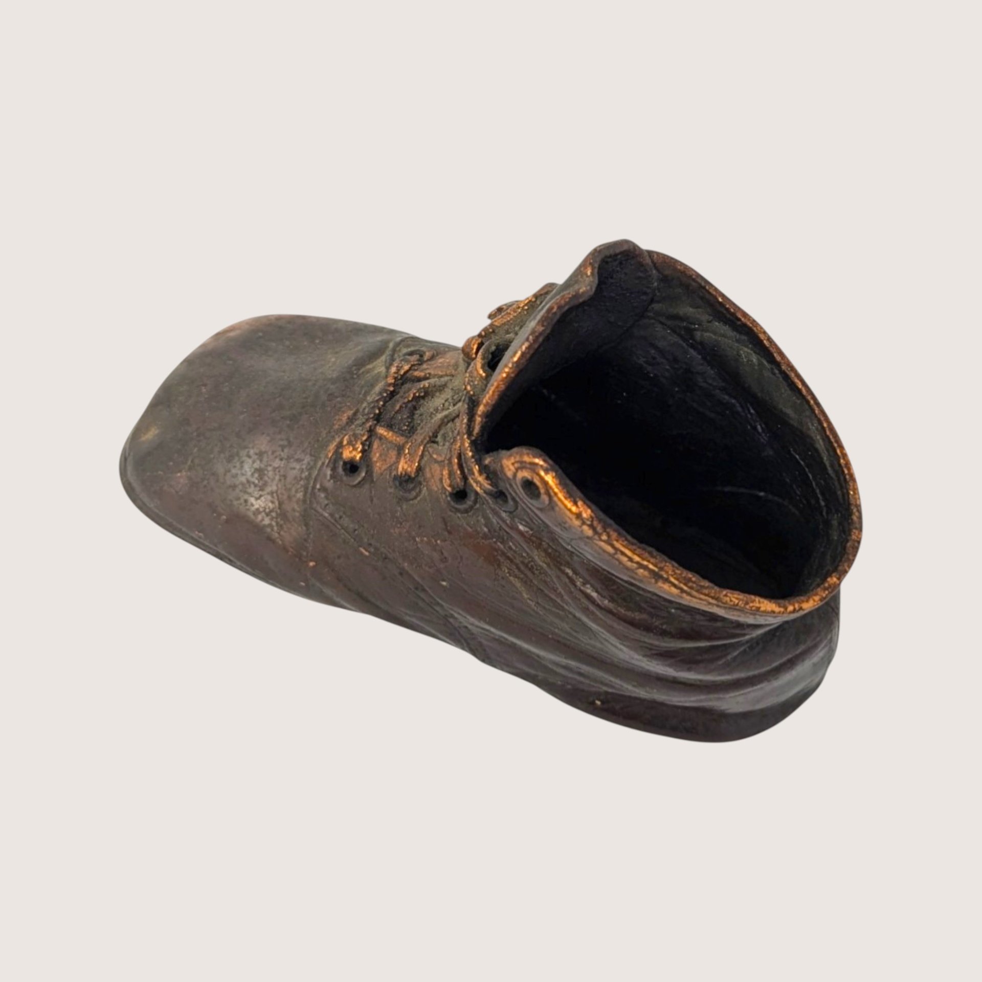 1950s Vintage Bronze Clad Baby Shoe Sculptural Metal Paperweight