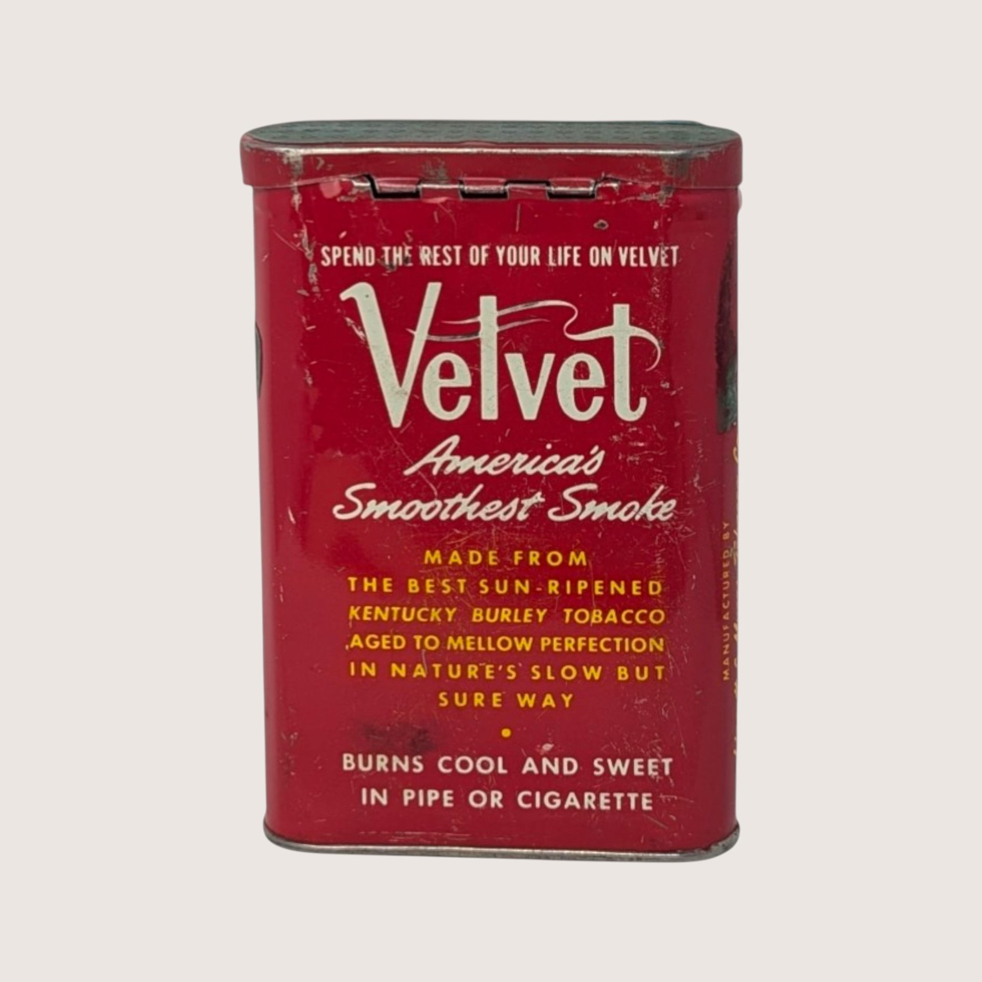 EMPTY 1950s Velvet Pipe Cigarette Tobacco Tin Pocket Can Vintage Advertising