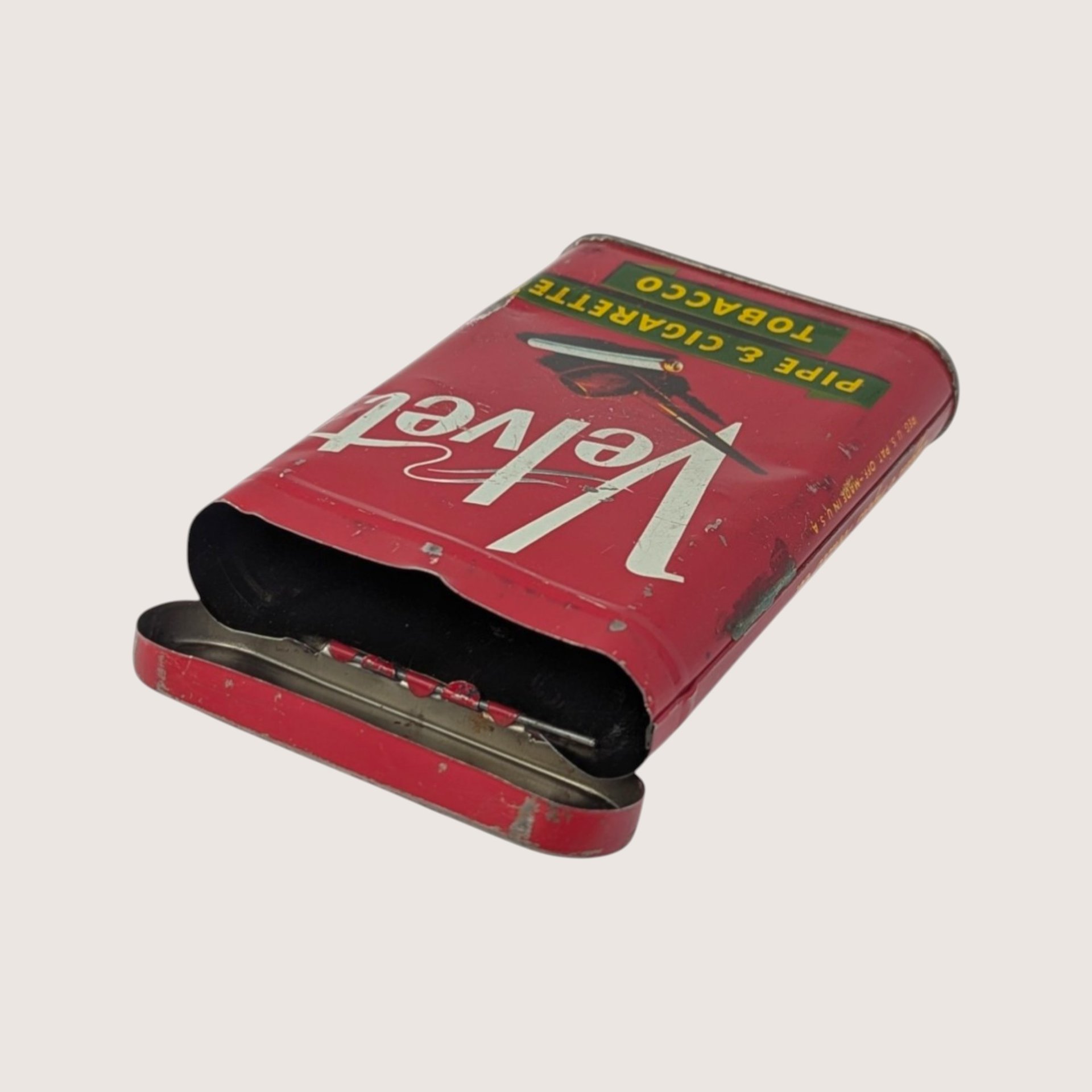 EMPTY 1950s Velvet Pipe Cigarette Tobacco Tin Pocket Can Vintage Advertising