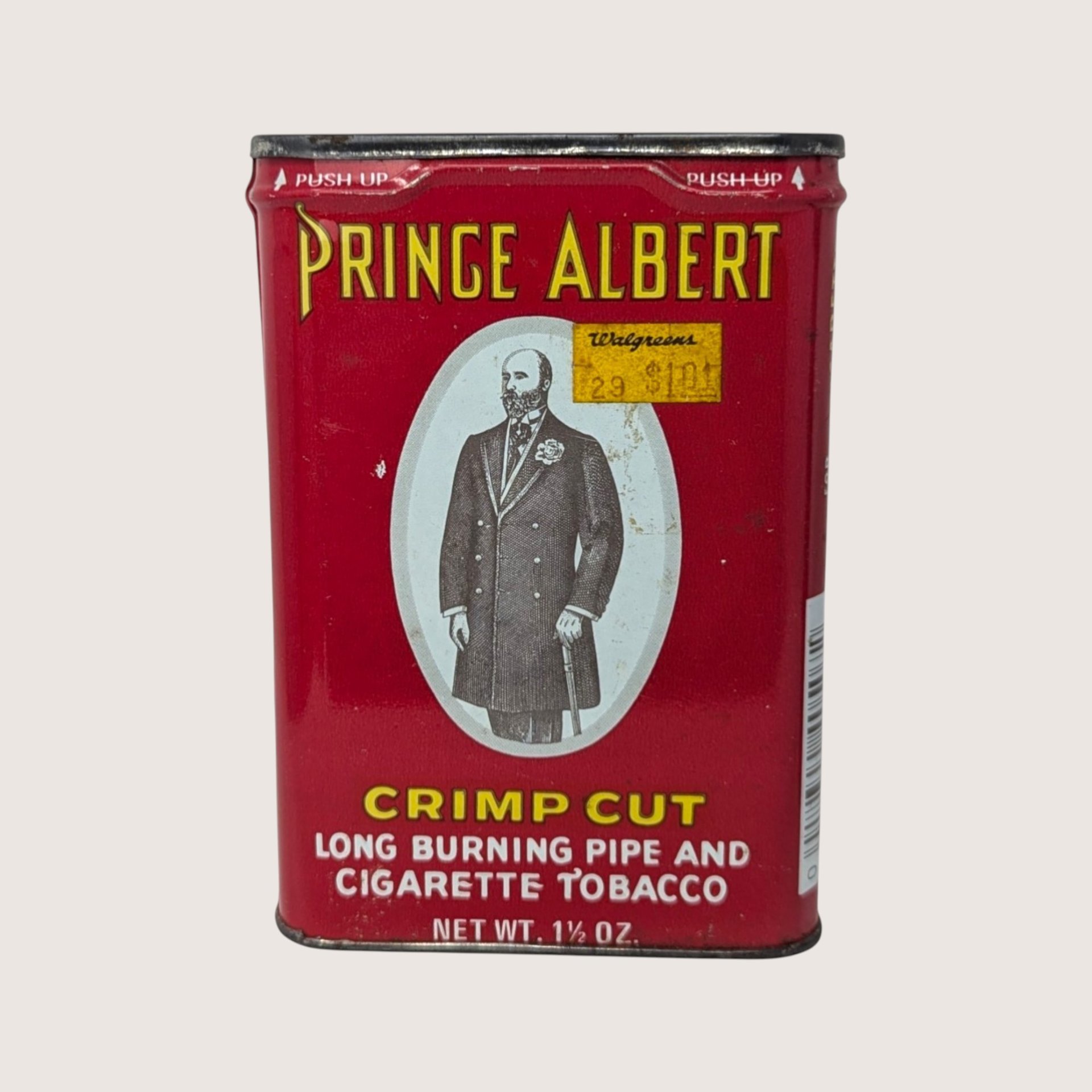 EMPTY 1950s Prince Albert Crimp Cut Tobacco Tins Advertisement Pair