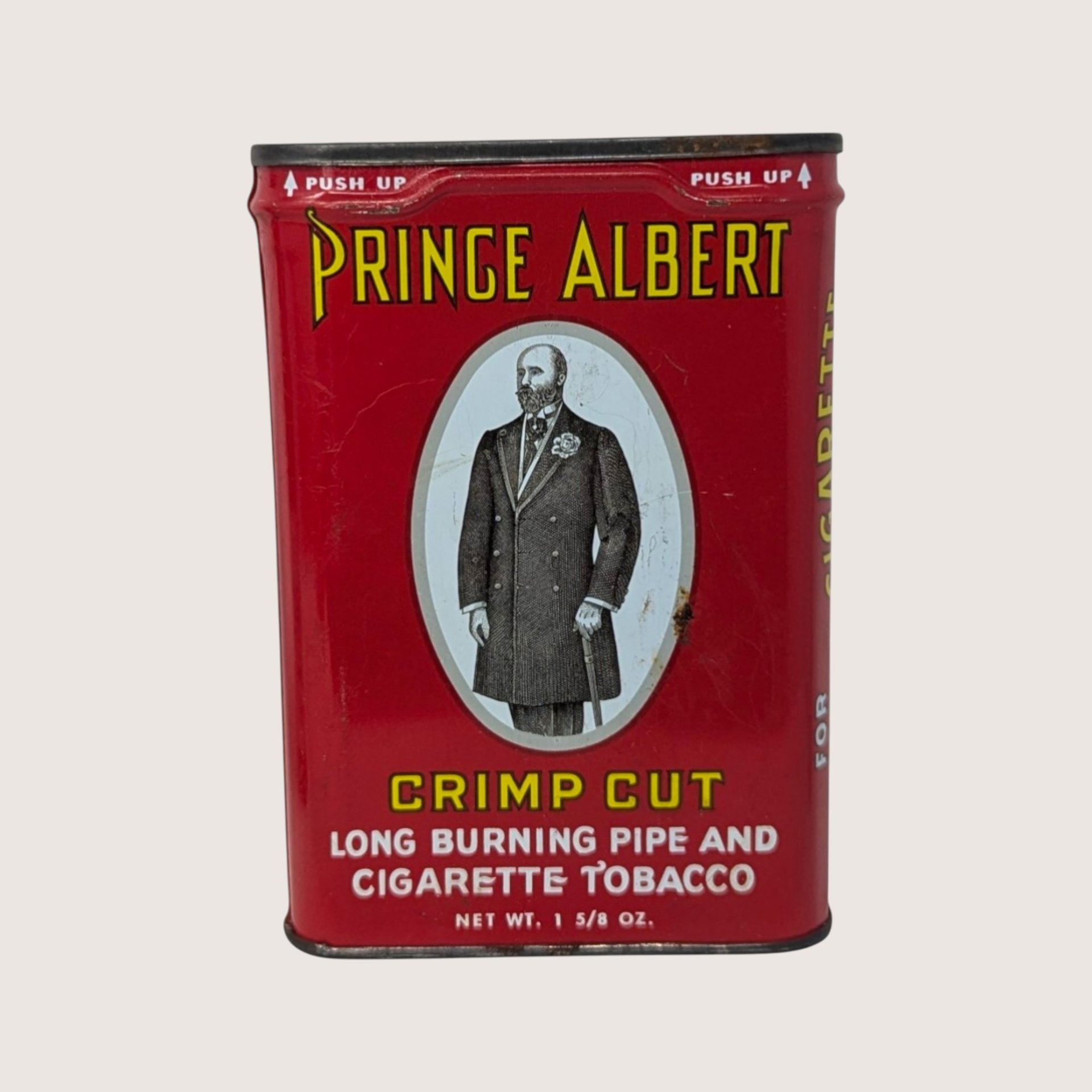 EMPTY 1950s Prince Albert Crimp Cut Tobacco Tins Advertisement Pair