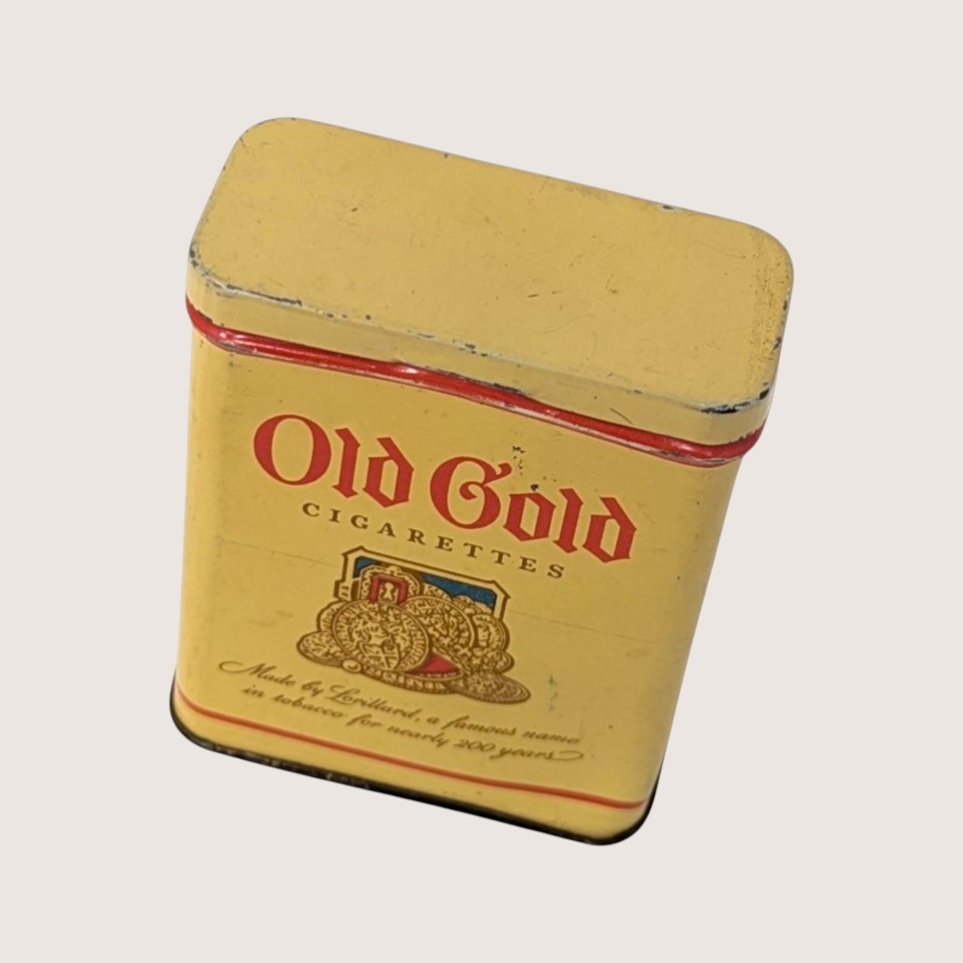 EMPTY 1940s Old Gold Cigarette Tin Can Vintage Lorillard Advertising