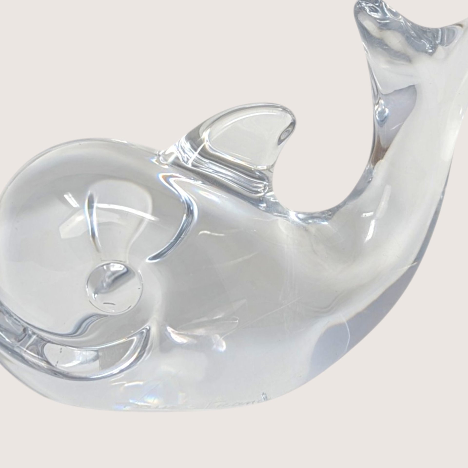 1970s Daum Nancy Glass Minimalist Style Whale Figurine