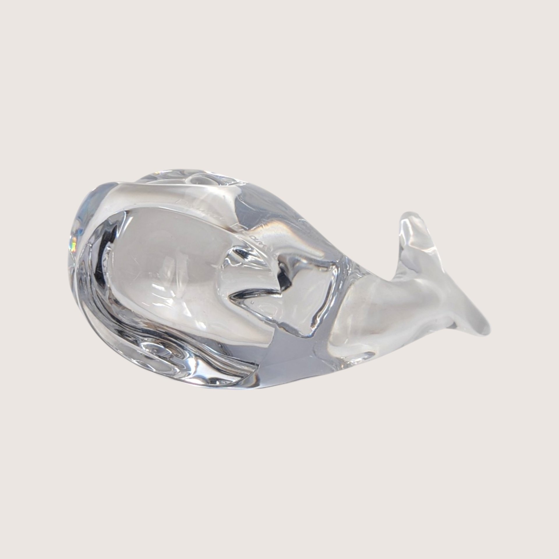 1970s Daum Nancy Glass Minimalist Style Whale Figurine