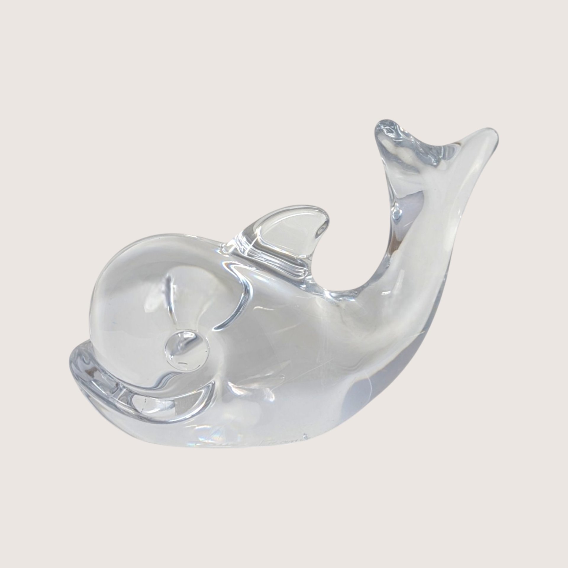 1970s Daum Nancy Glass Minimalist Style Whale Figurine
