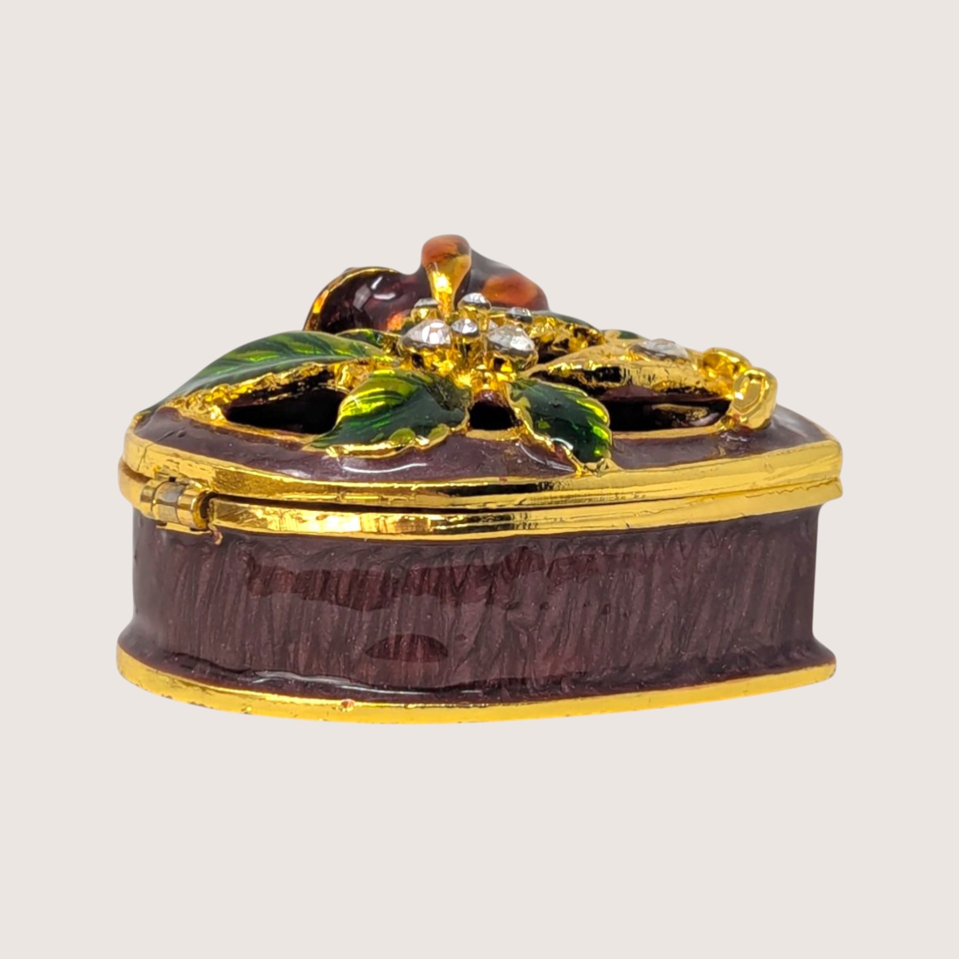 1990s Heart Enameled Floral Trinket Box 