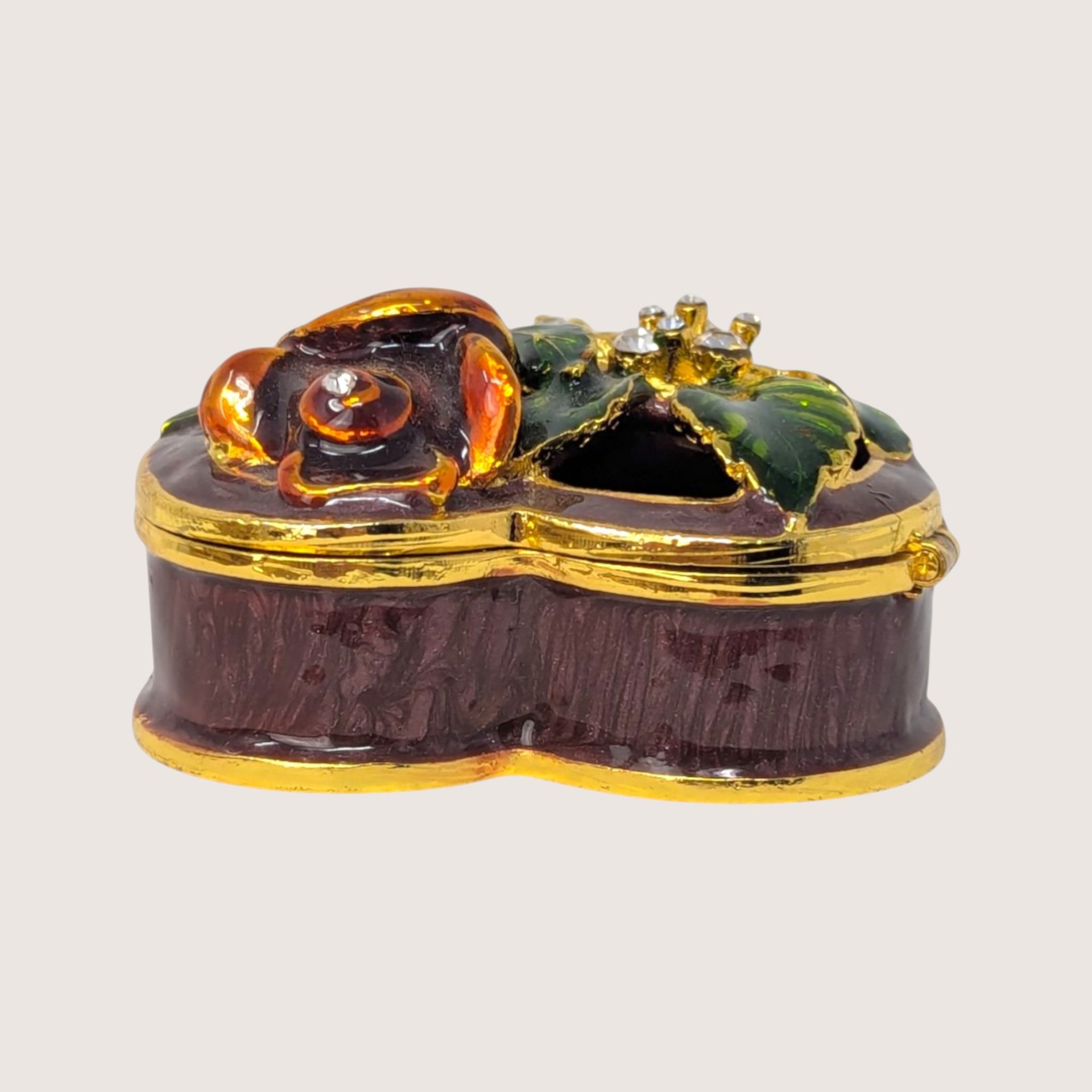 1990s Heart Enameled Floral Trinket Box 