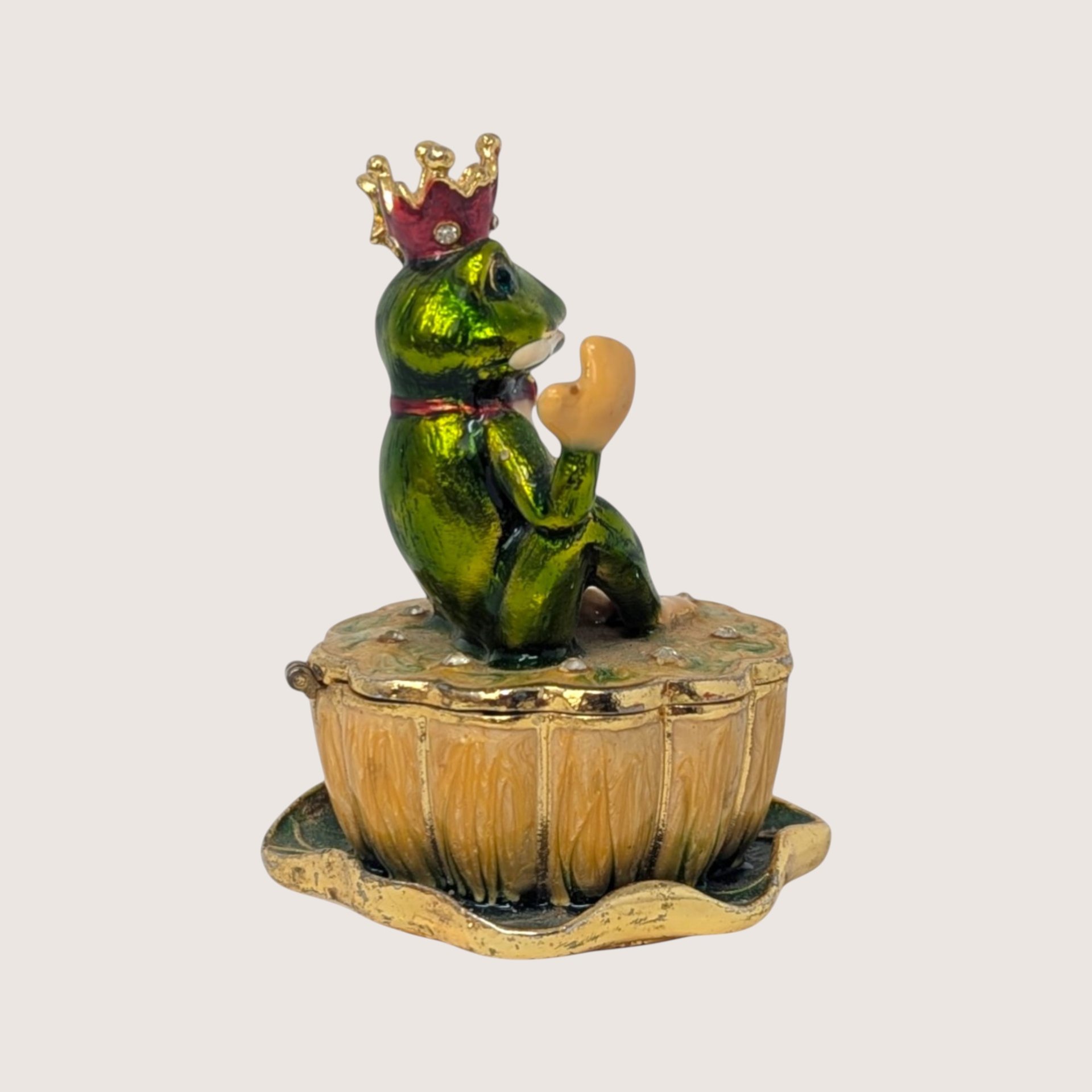 1990s Enameled Frog Violin Whimsical Trinket Box