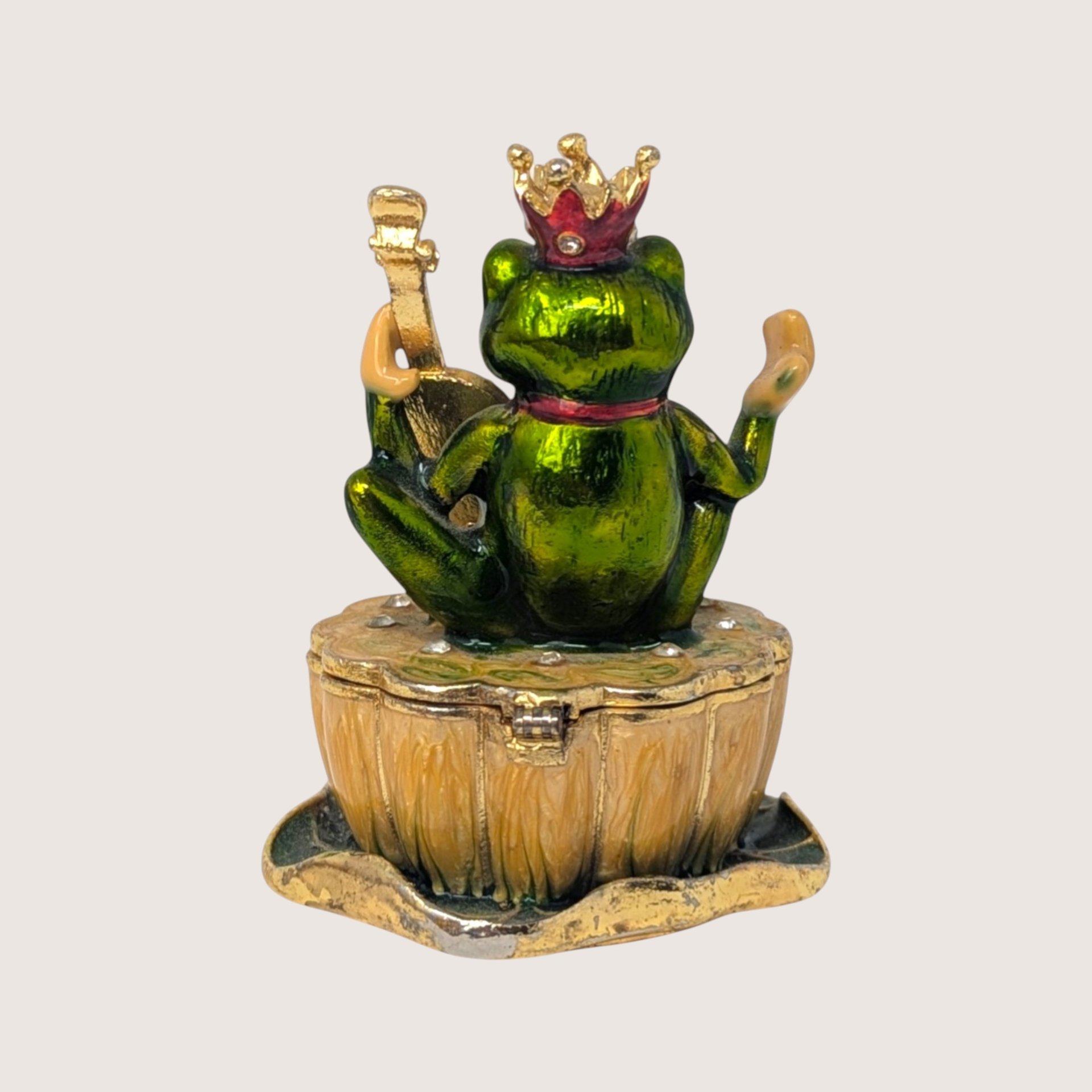 1990s Enameled Frog Violin Whimsical Trinket Box