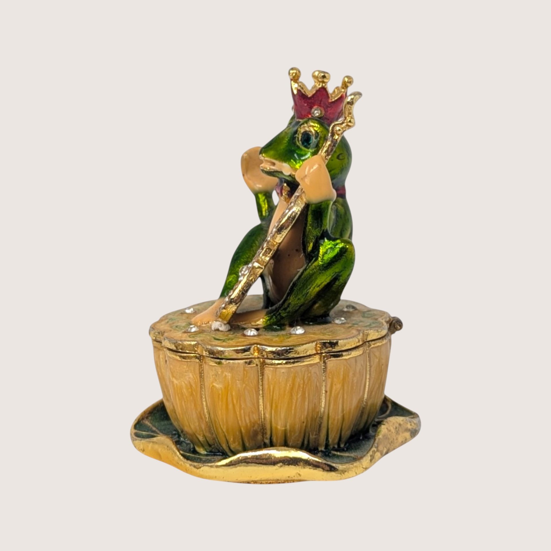 1990s Enameled Frog Violin Whimsical Trinket Box