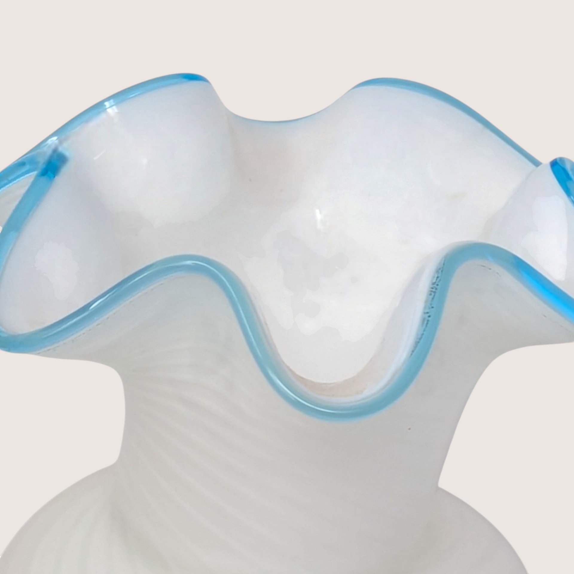 1970s Fenton Opalescent Swirl Glass Painted Rose Vase