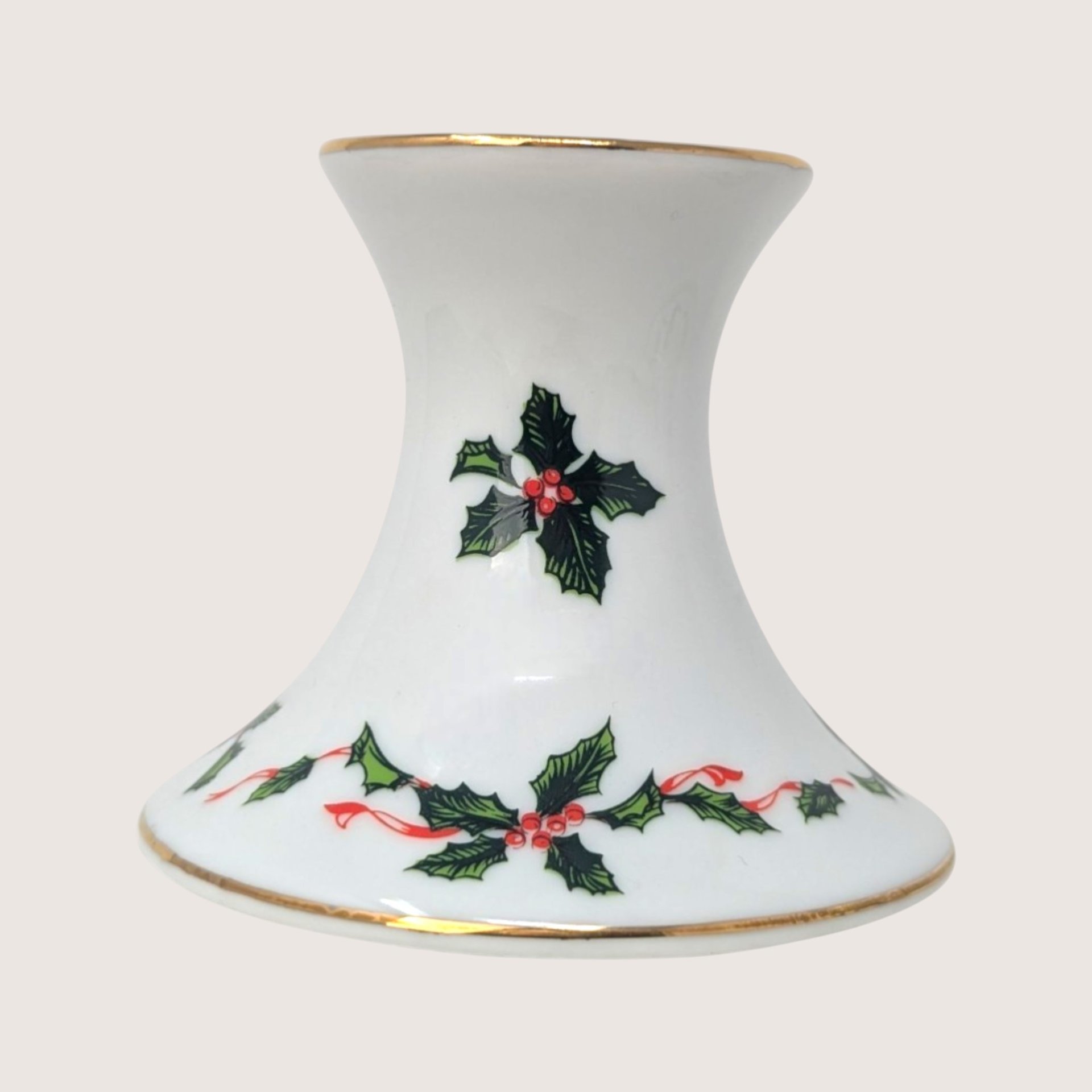 1980s Lefton Ceramic Holly Berry Candlestick Holder Pair
