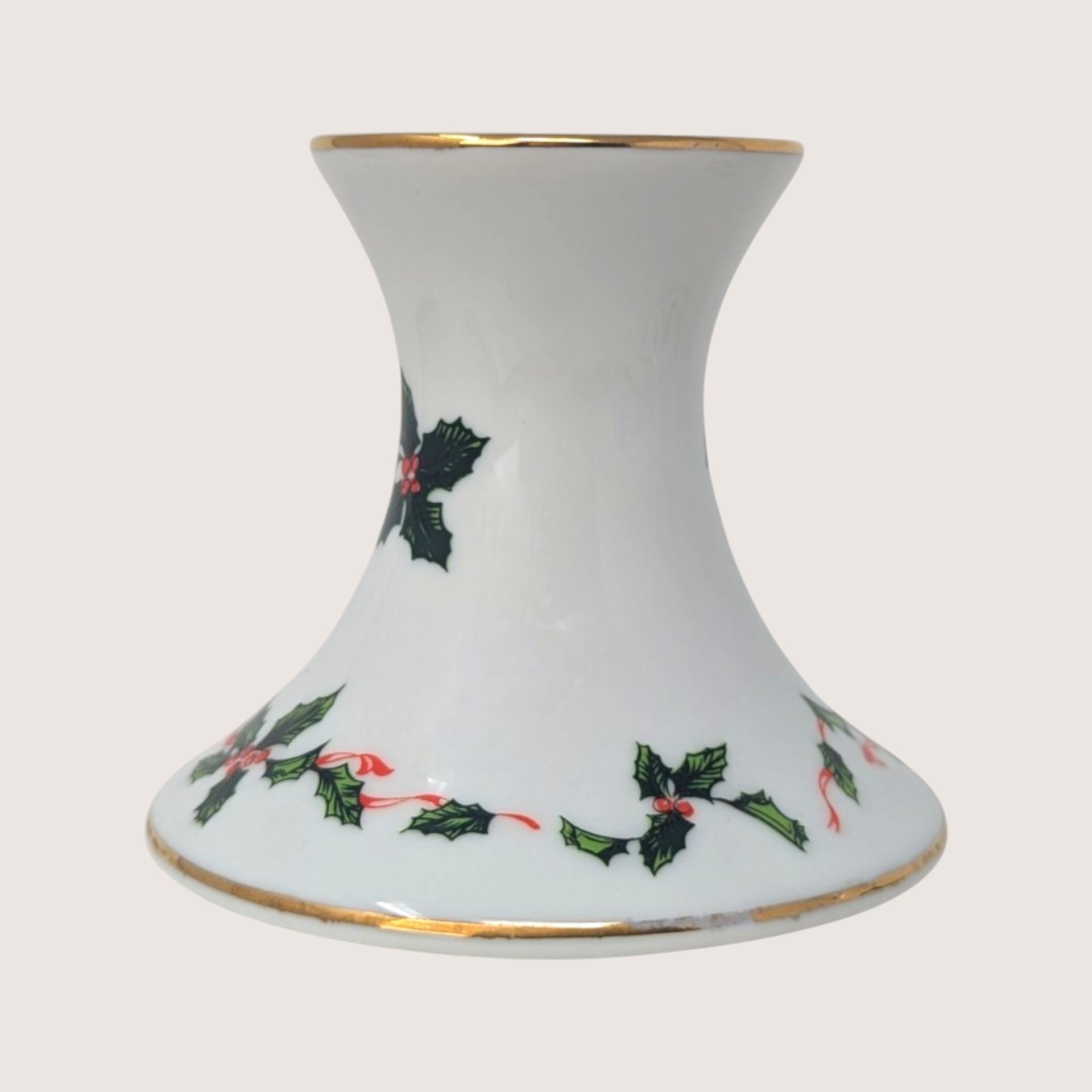 1980s Lefton Ceramic Holly Berry Candlestick Holder Pair