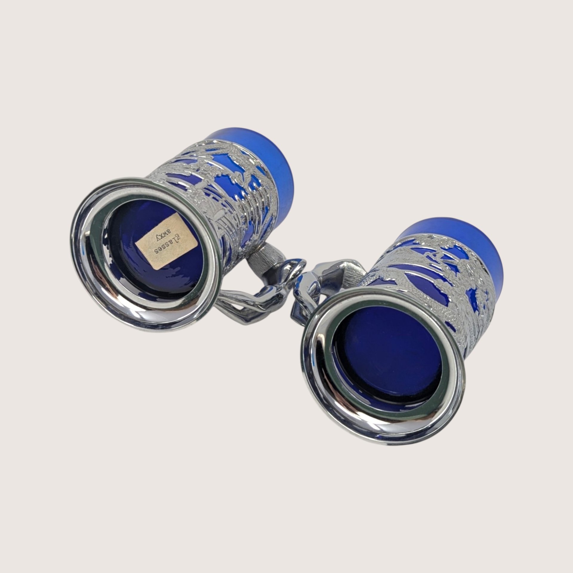 1950s Japanese Silver Plated Tankards with Cobalt Glass