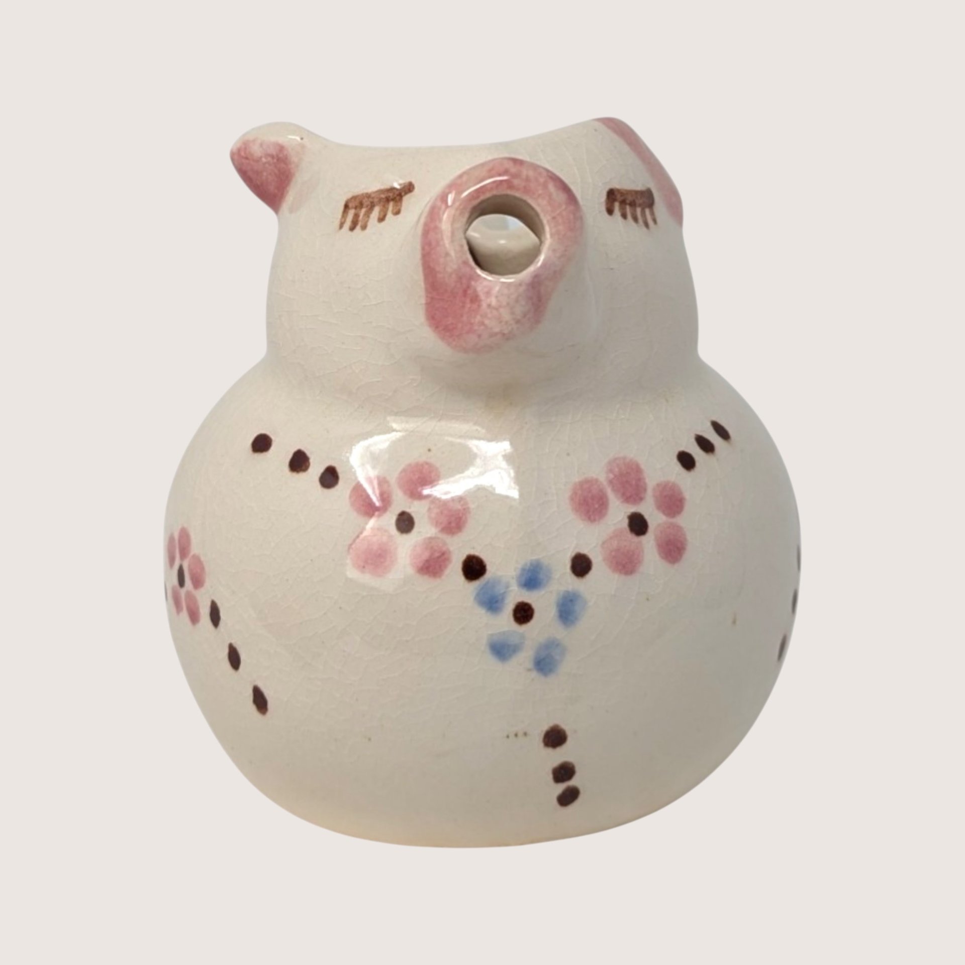 1950s Ceramic Pig Creamer with Floral Accent 