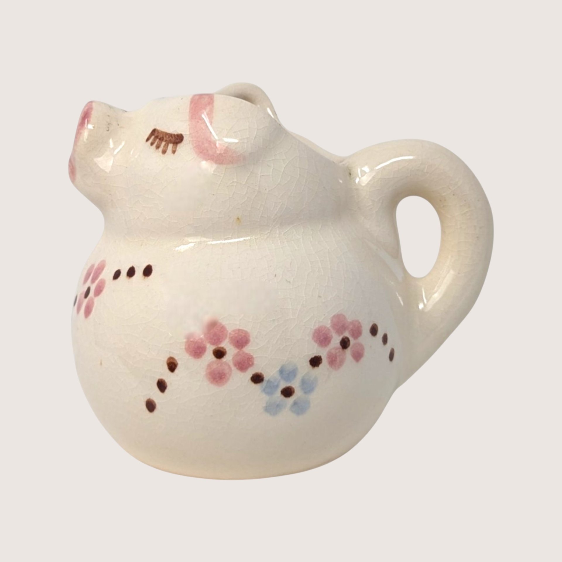 1950s Ceramic Pig Creamer with Floral Accent 