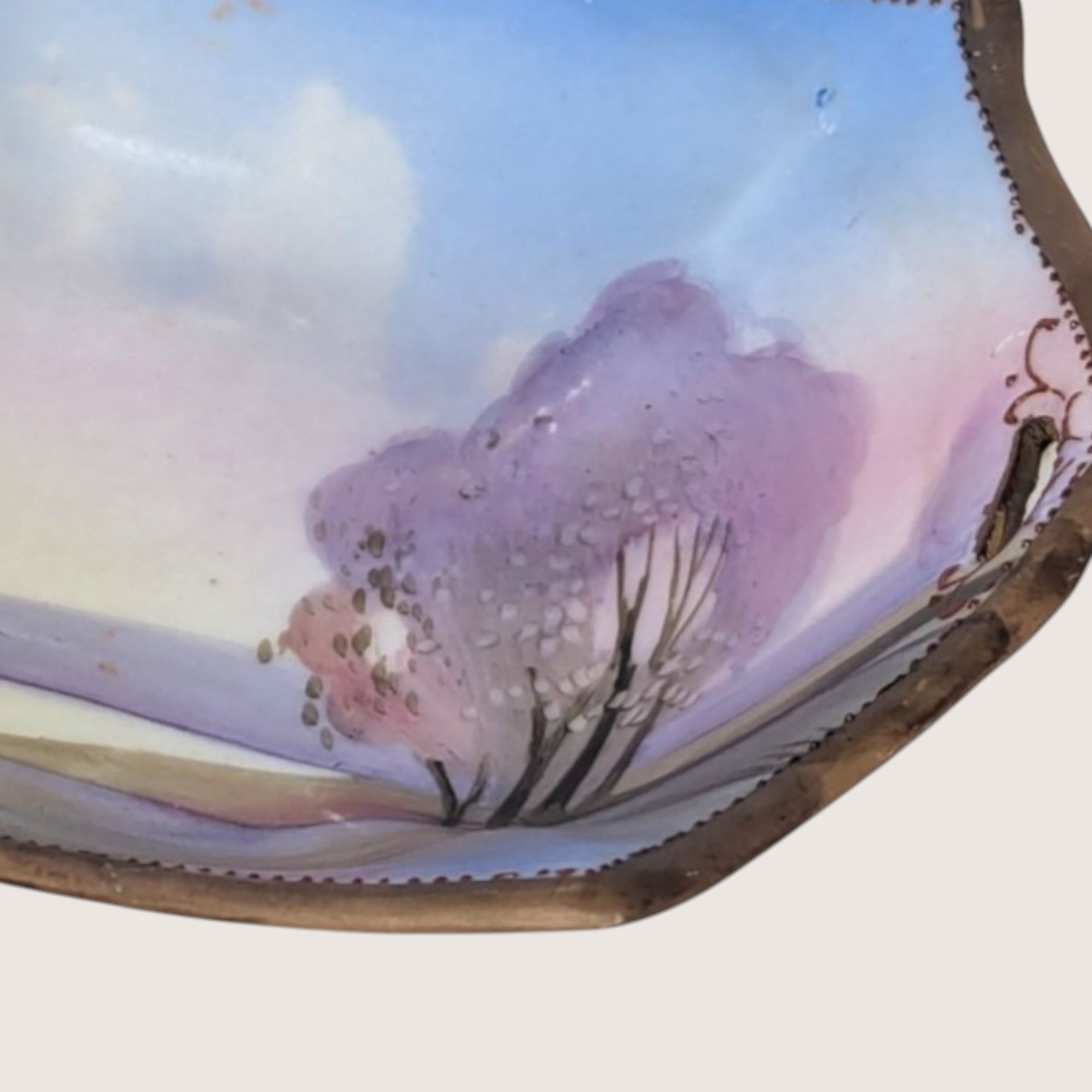 1910s Nippon Hand Painted Landscape Porcelain Trinket Dish