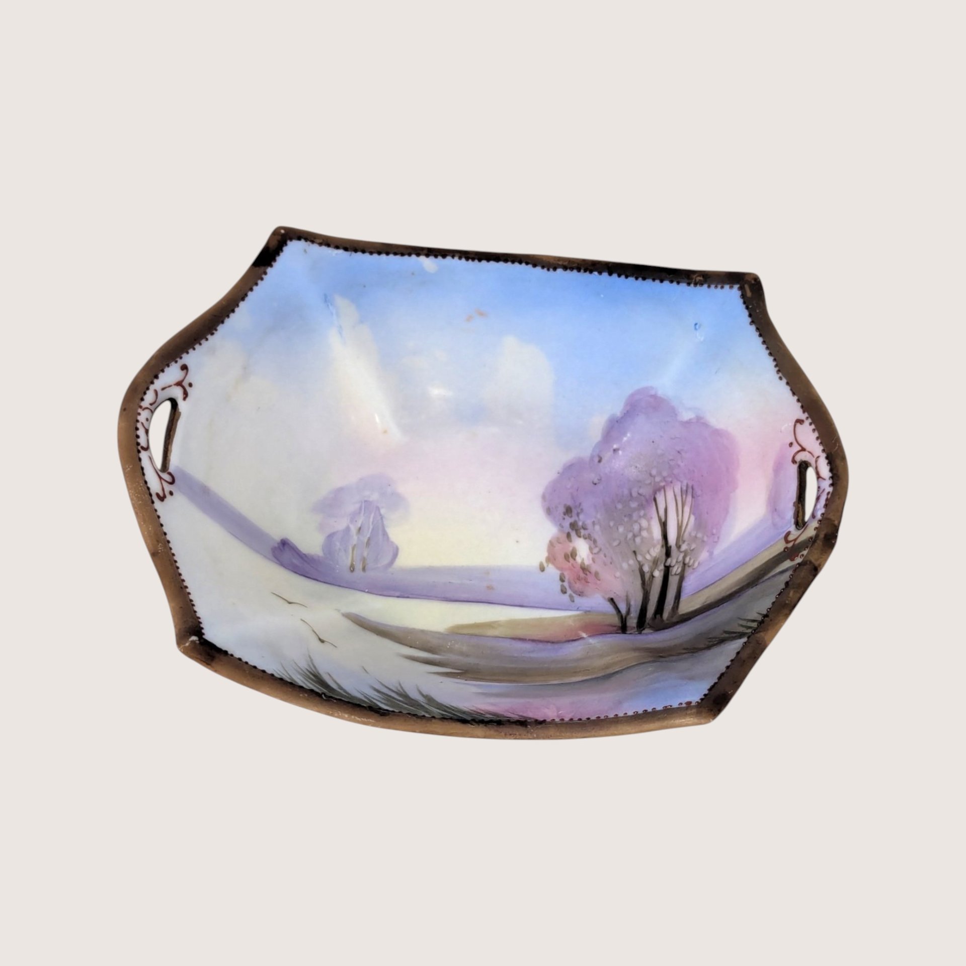 1910s Nippon Hand Painted Landscape Porcelain Trinket Dish