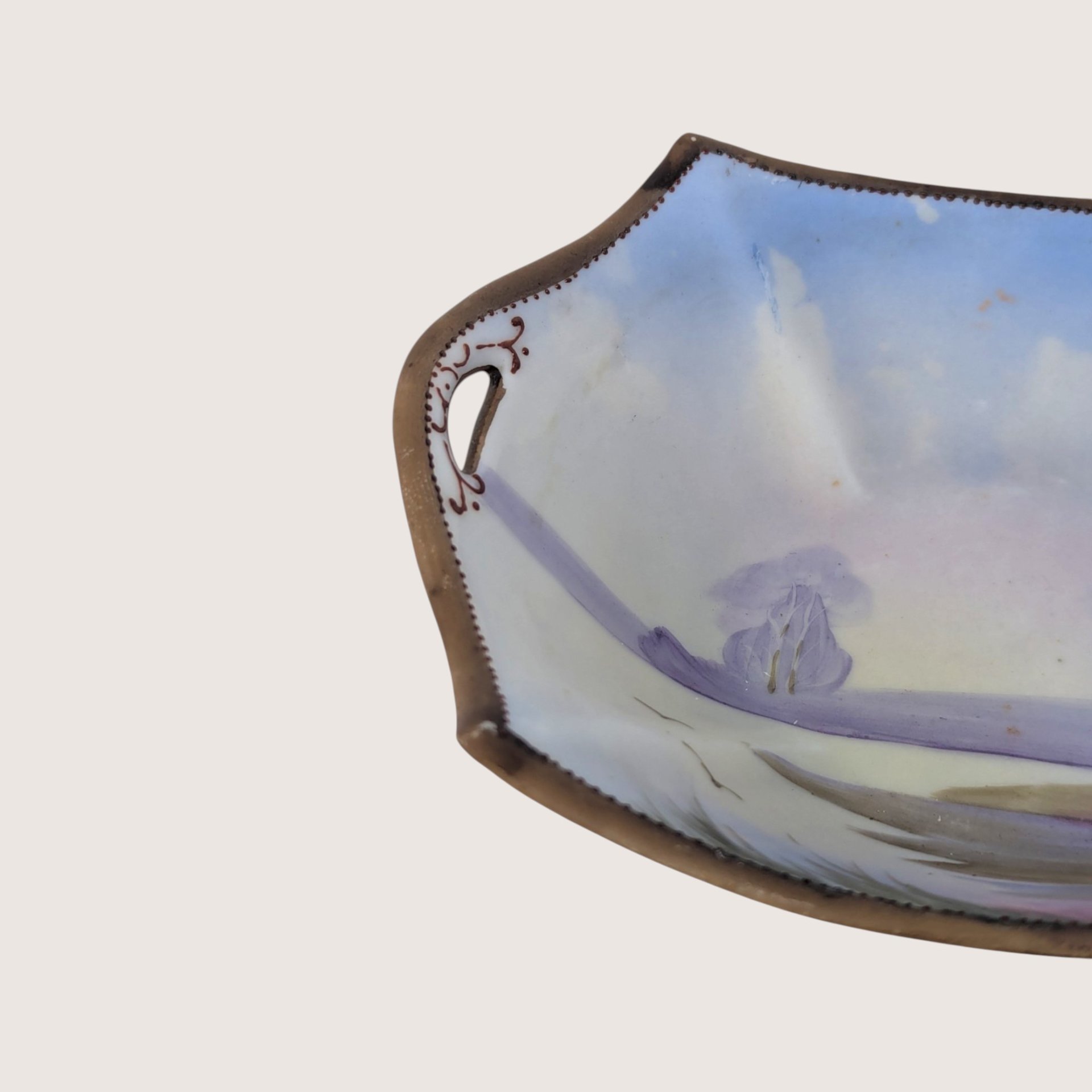 1910s Nippon Hand Painted Landscape Porcelain Trinket Dish