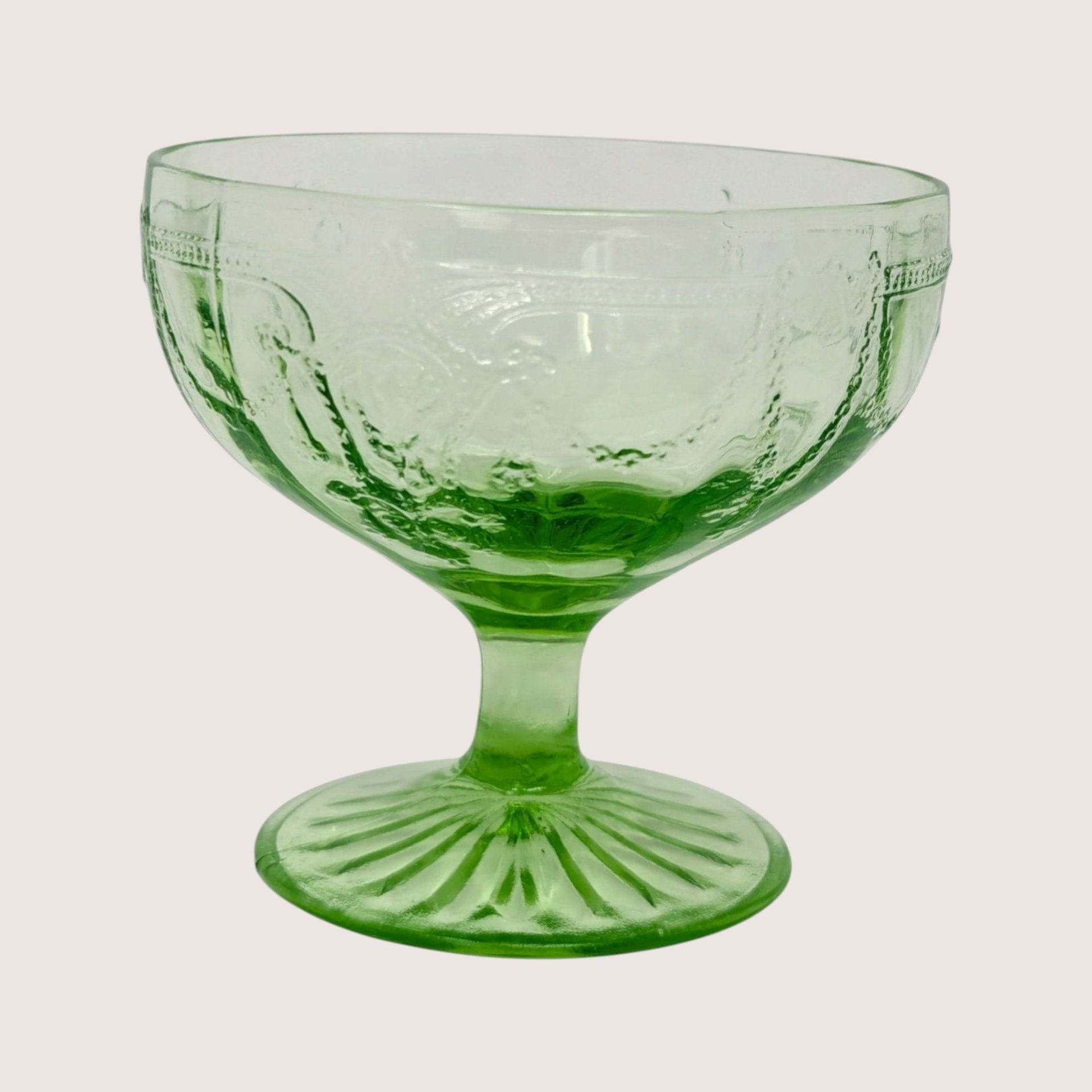 1930 Hocking Glass Cameo Green Depression Glass Sherbet Glasses Set of 8