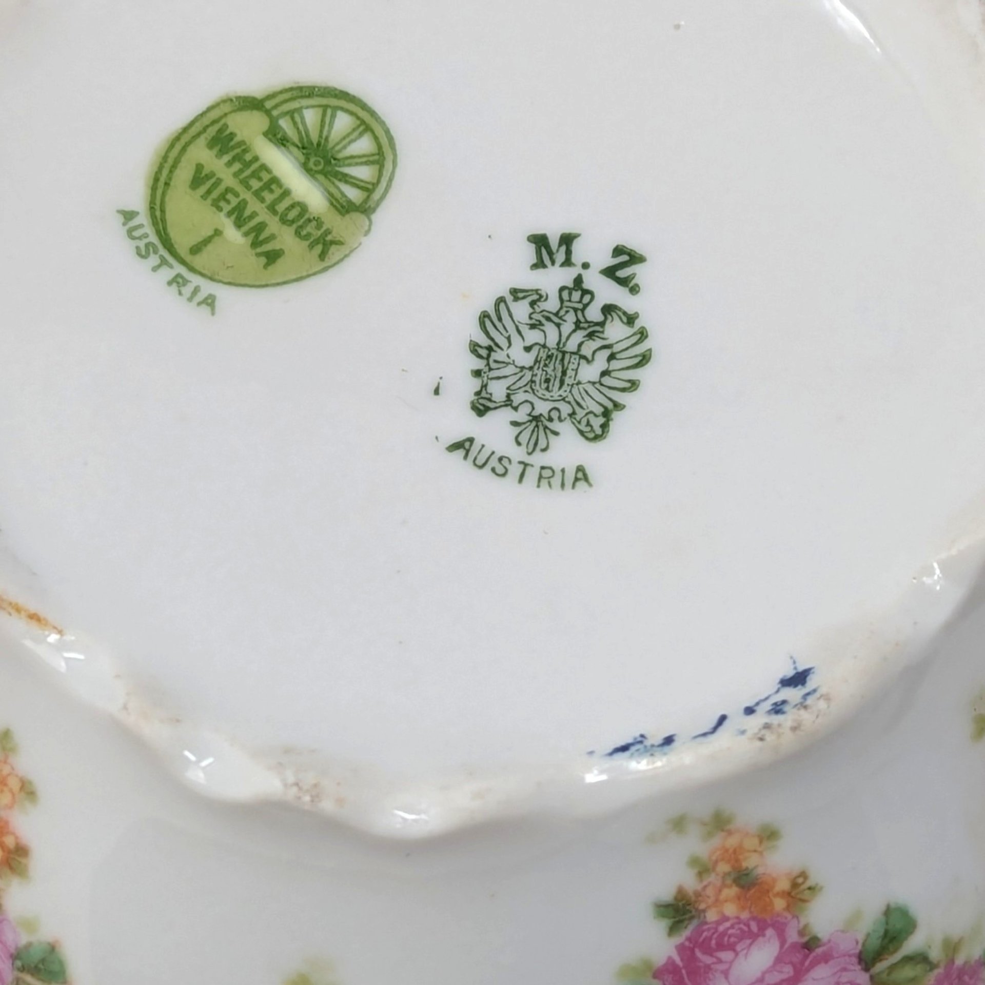 Antique M.Z. Austria Porcelain Hair Receiver with Pink Floral Swags