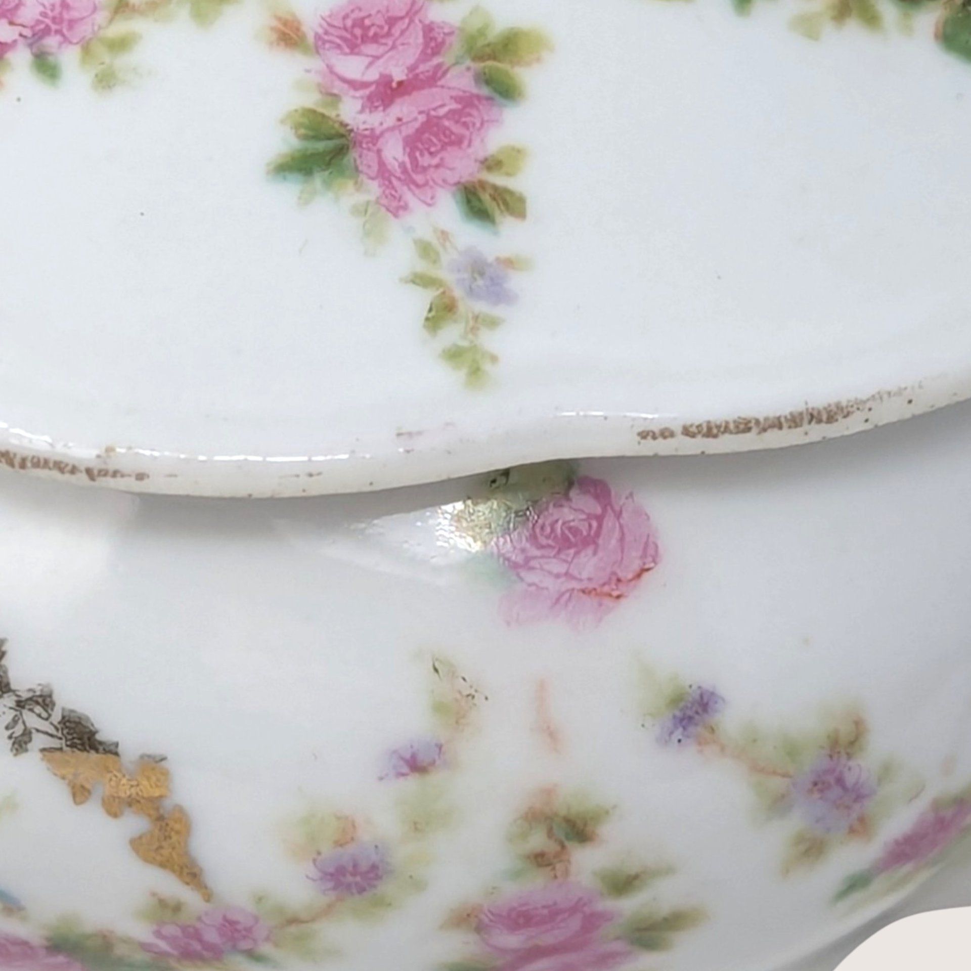 Antique M.Z. Austria Porcelain Hair Receiver with Pink Floral Swags